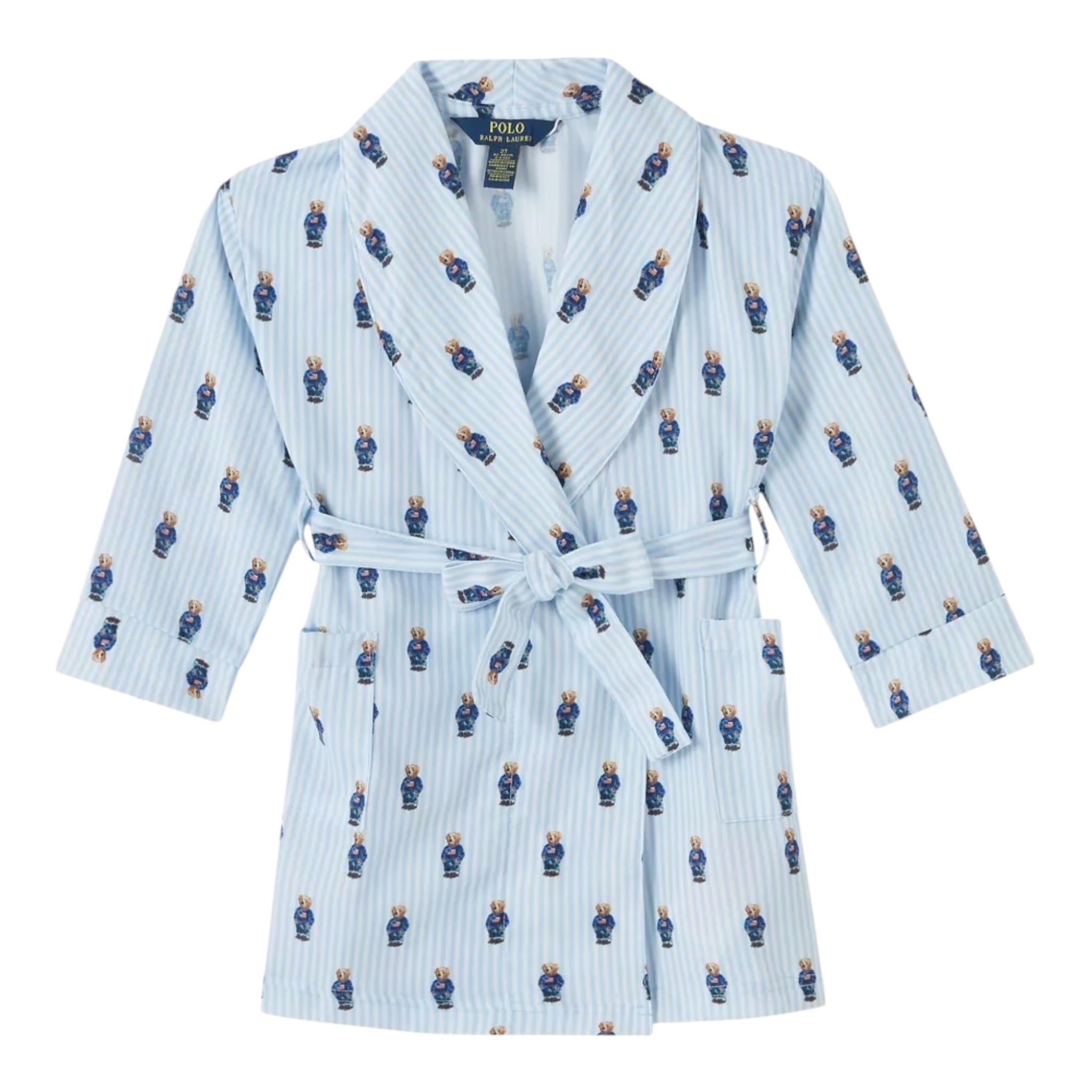 Ralph Lauren Vestaglia Fantasia A Righe con Orsi Bianco/Azzurro per Bambino 9P0033 BIANCO/AZZURRO RALPH LAUREN 