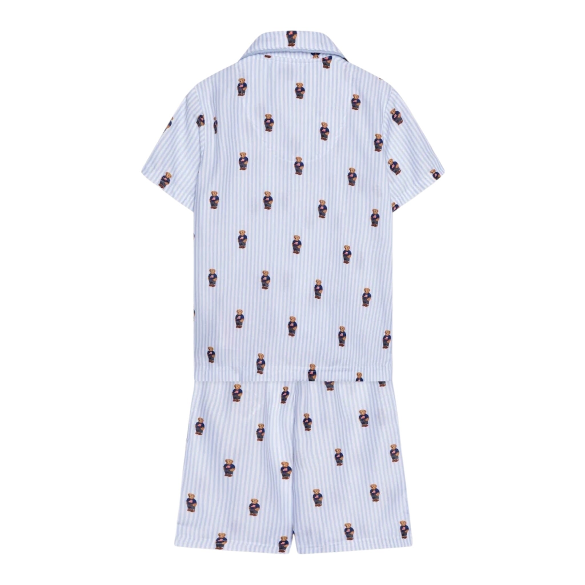 Ralph Lauren Pigiama 2 Pezzi Camicia-Bermuda Bianco/Azzurro per Bambino 9P0139 BIANCO/AZZURRO RALPH LAUREN 