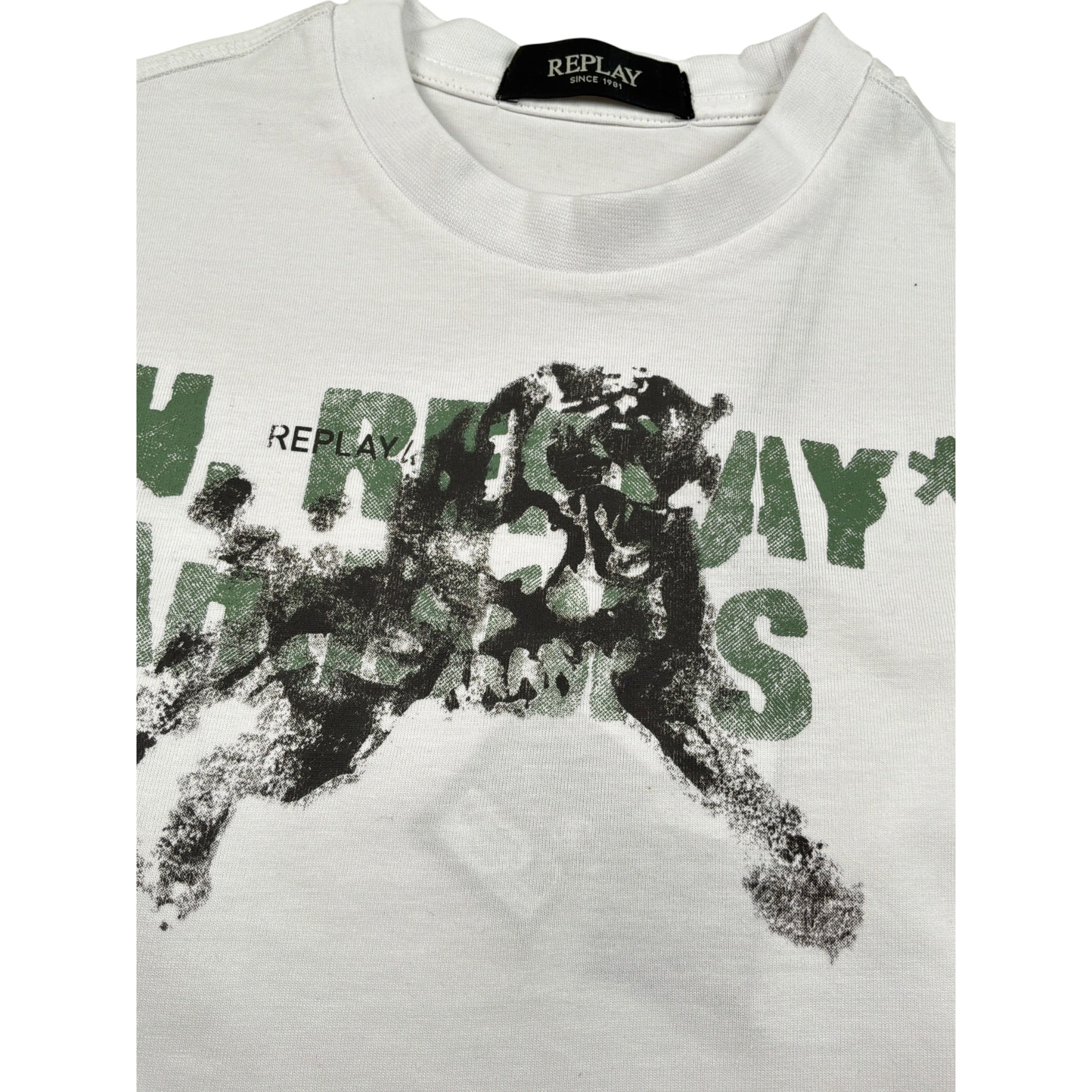 Replay Shirt Girocollo tinta unita con Stampa Bianco per Bambino SB7125 BIANCO REPLAY 