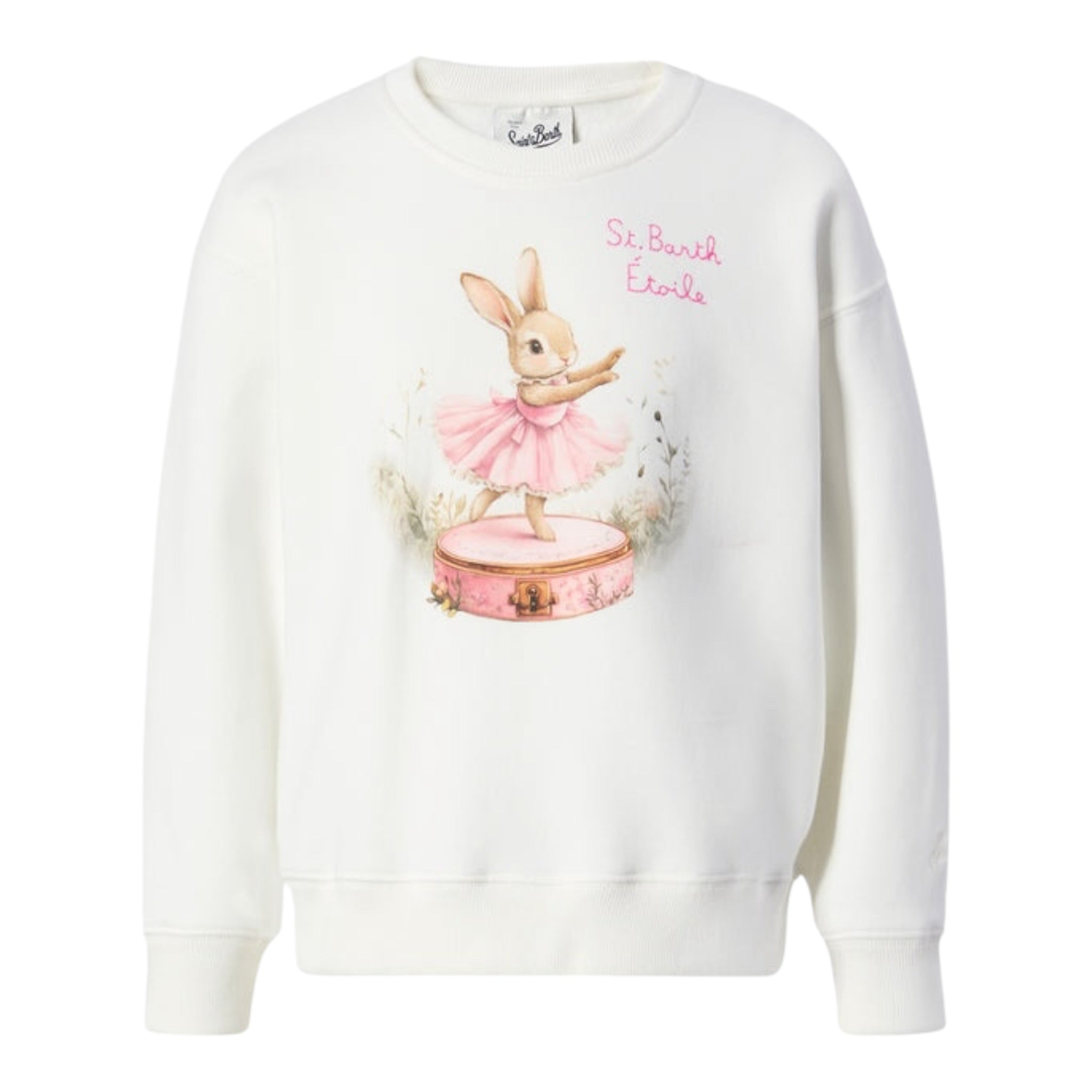 Saint Barth Felpa Chiusa Girocollo tinta unita con Logo Panna per Bambina 01053I PANNA SAINT BARTH 