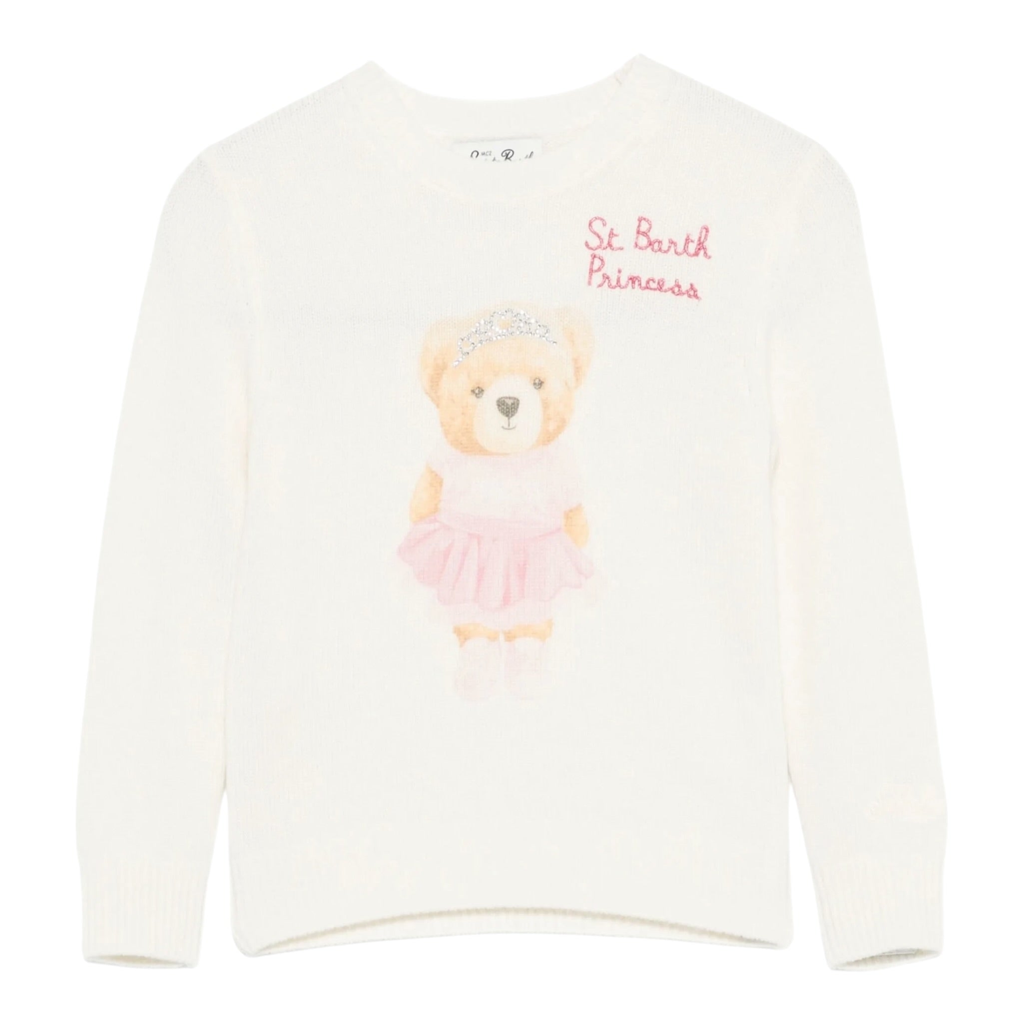 Saint Barth Maglia Girocollo tinta unita con Ricami Panna per Bambina 01762I PANNA SAINT BARTH 