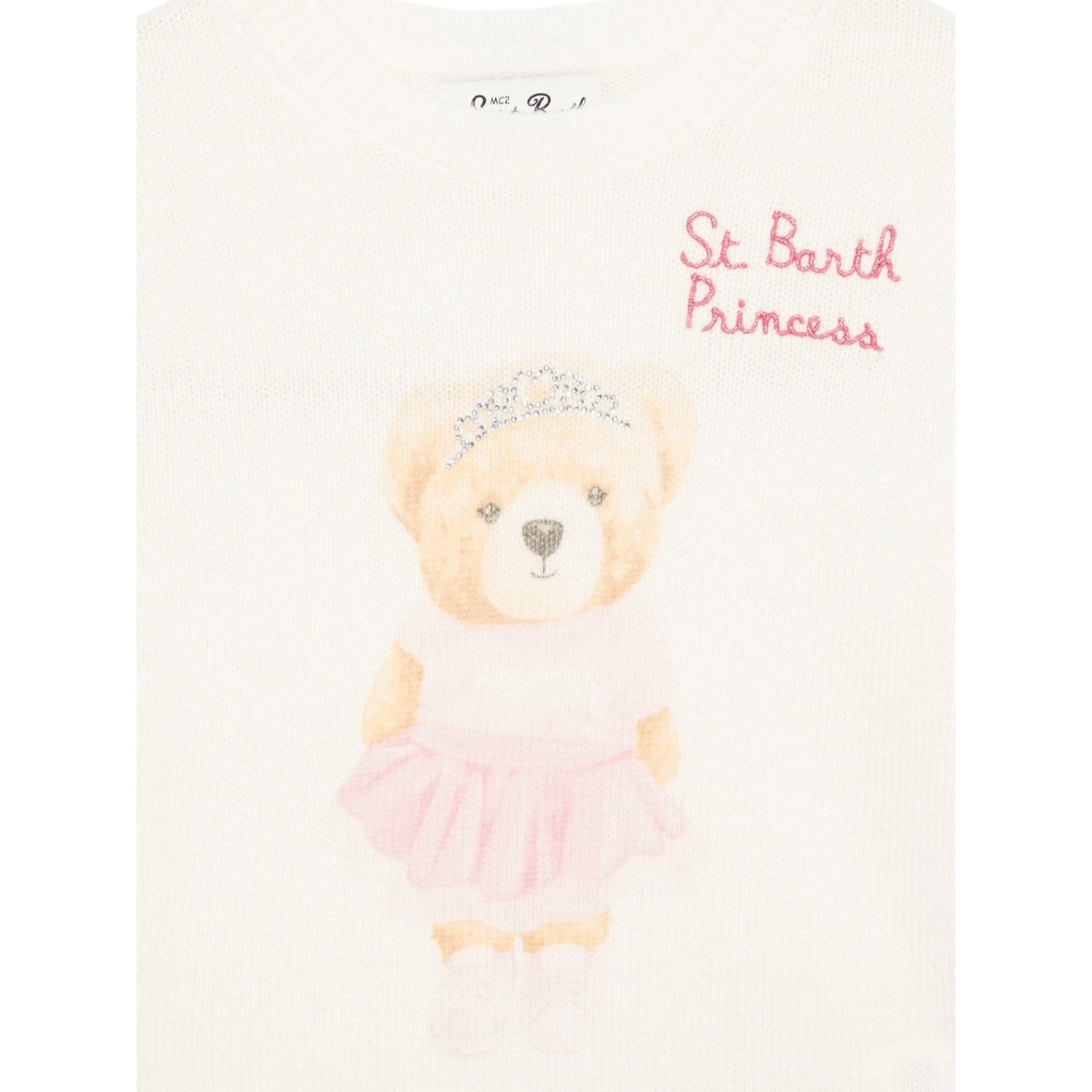 Saint Barth Maglia Girocollo tinta unita con Ricami Panna per Bambina 01762I PANNA SAINT BARTH 