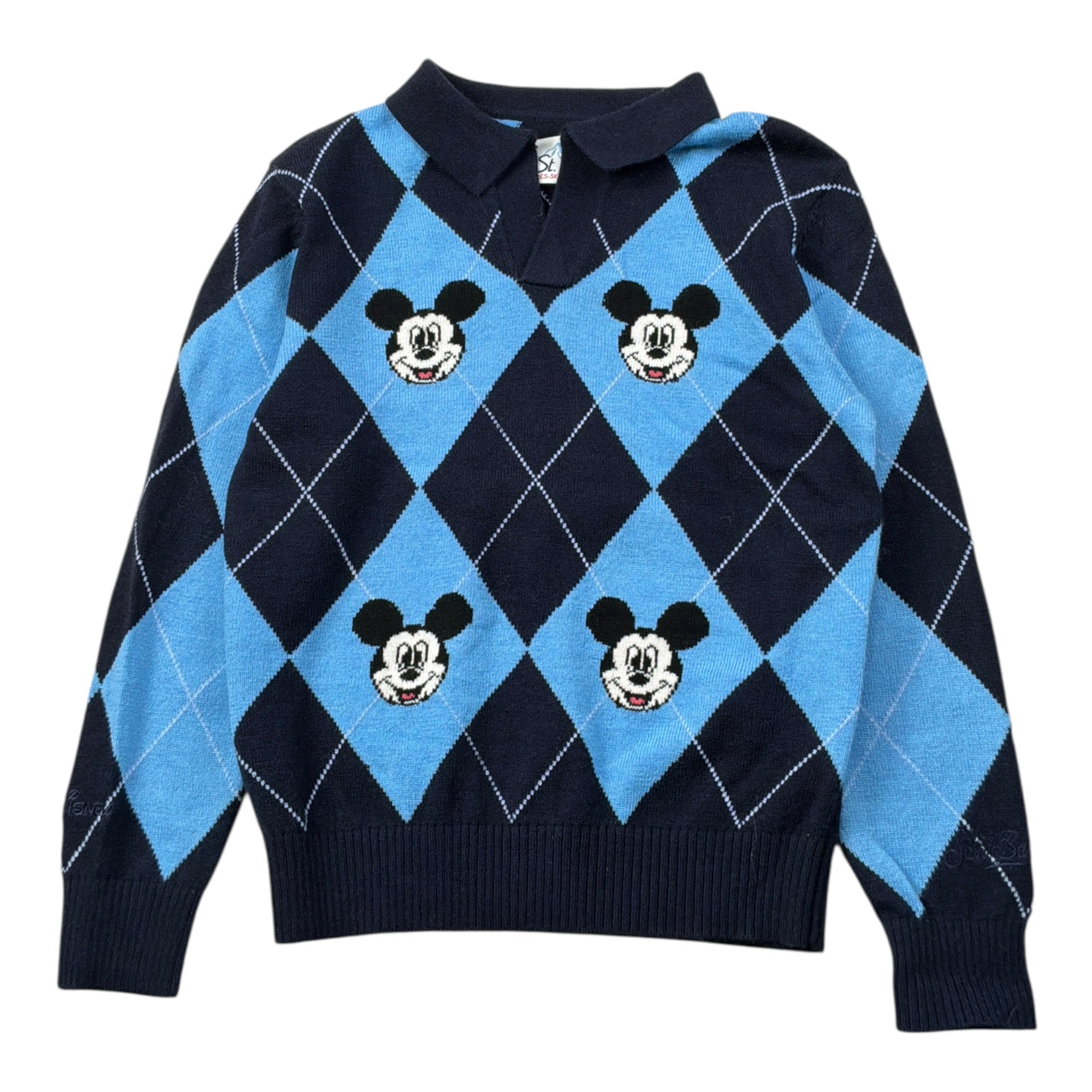 Saint Barth Maglia Bicolore con Fantasia Quadri Azzurro per Bambina MICKEYS AZZURRO SAINT BARTH 