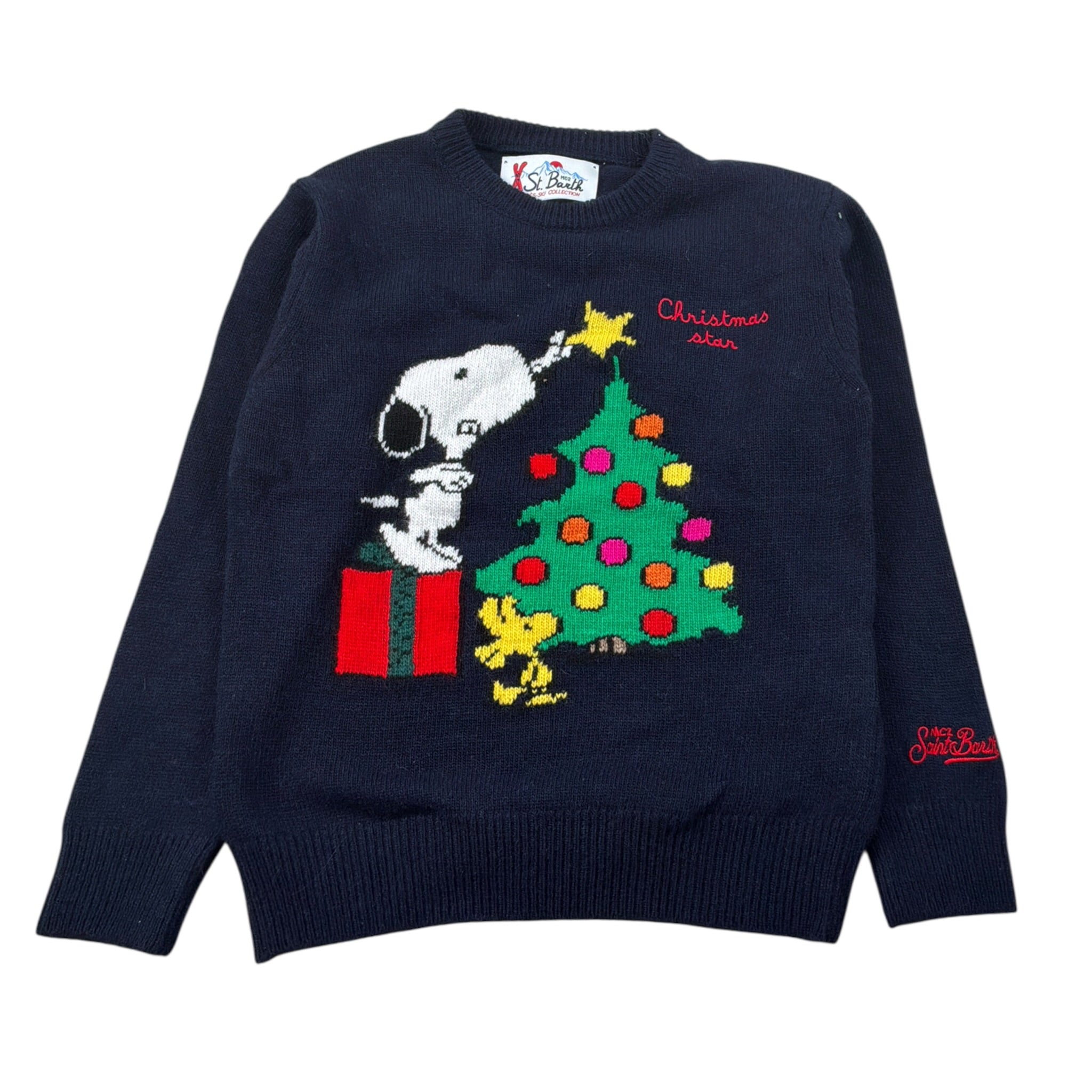 Saint Barth Maglia Girocollo tinta unita con Stampa Blu per Bambina PEANUTS CHRISMAS BLU SAINT BARTH 