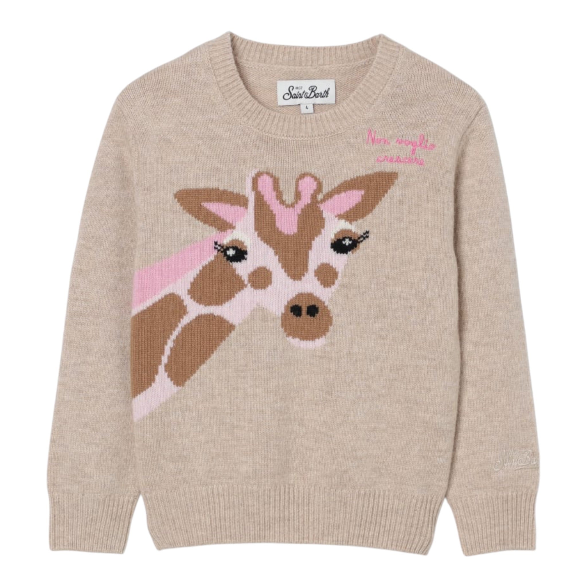 Saint Barth Maglia tinta unita con Stampa Beige per Bambina PRC0001GIRAFFA BEIGE SAINT BARTH 