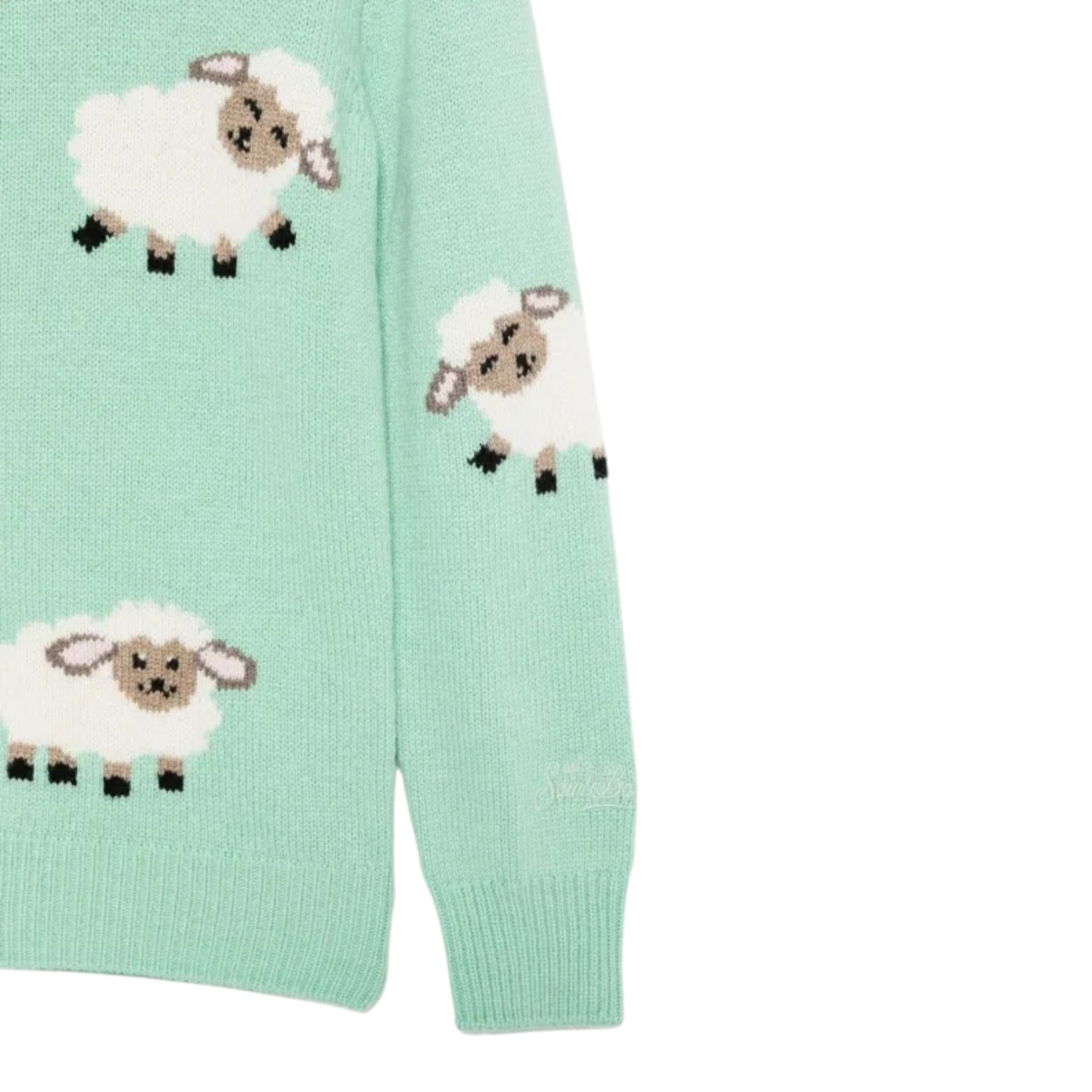 Saint Barth Maglia Girocollo tinta unita con Ricami Pecore Verde Acqua per Bambina PRC0005 VERDE ACQUA SAINT BARTH 