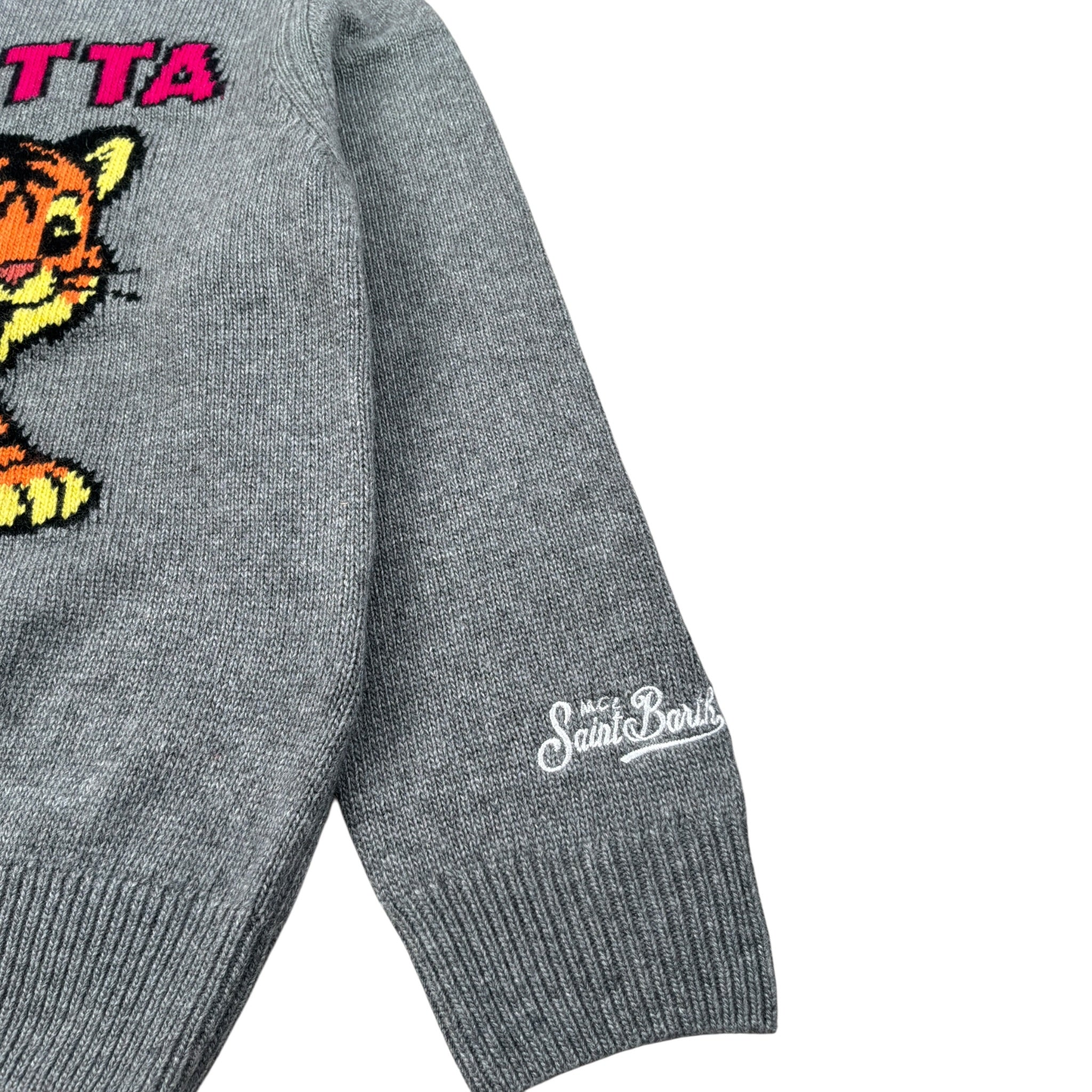 Saint Barth Maglia Girocollo tinta unita con Ricami Grigio per Bambina TIGROTTA GRIGIO SAINT BARTH 