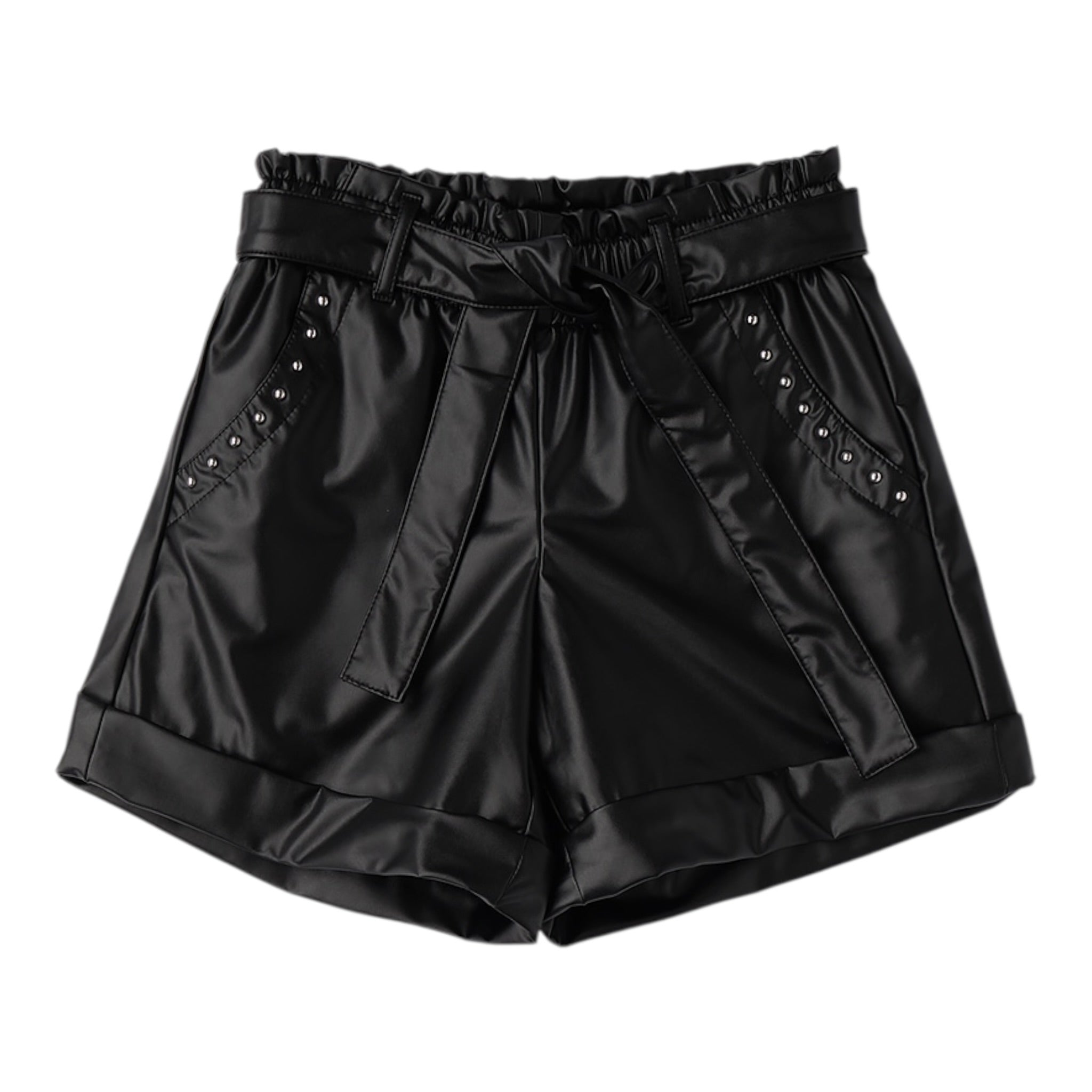 Sarabanda Short tinta unita Ecopelle Nero per Bambina OF354 NERO SARABANDA 