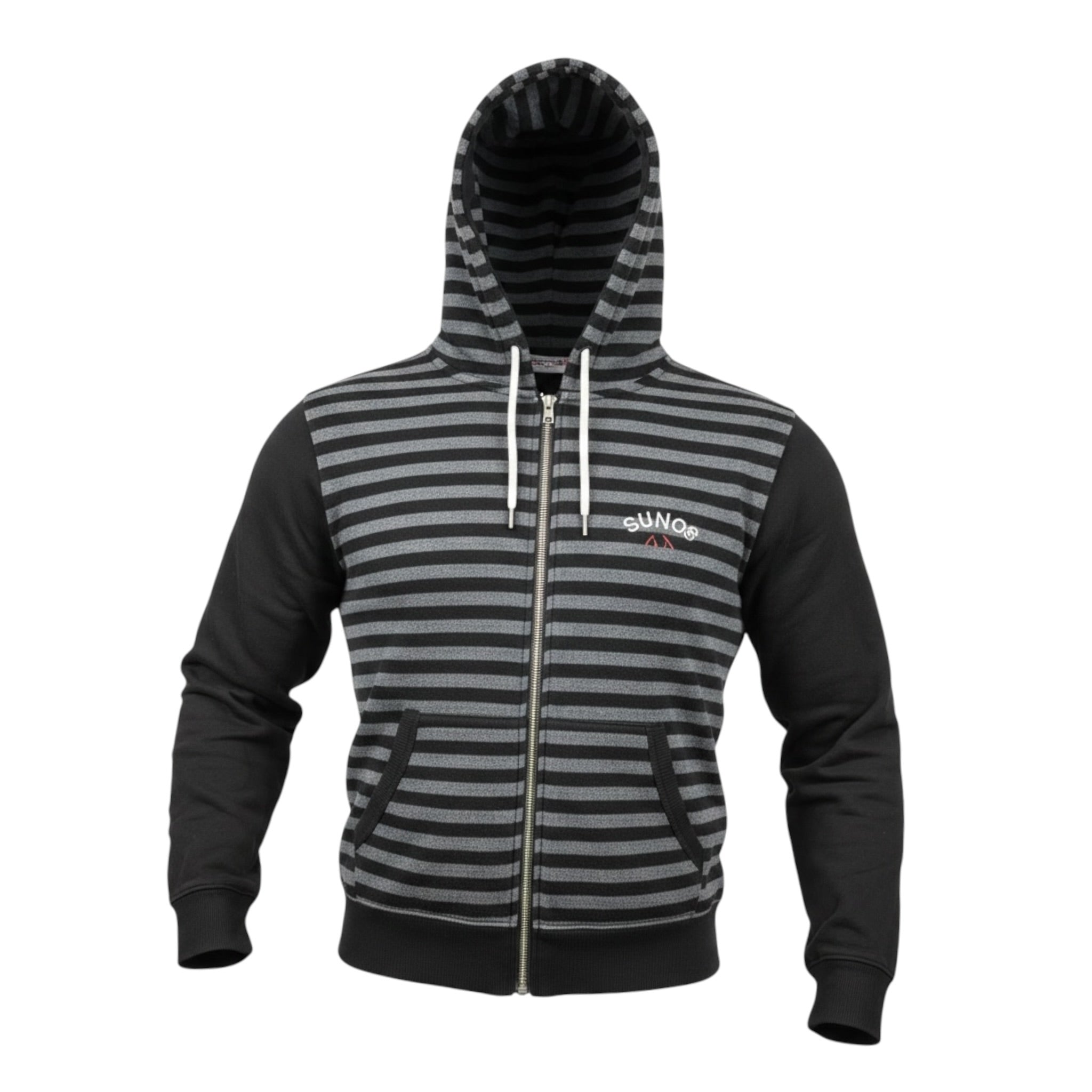 Sun68 Felpa Bicolore con Fantasia A Righe Zip E Cappuccio Nero per Bambino F41316 NERO SUN68 