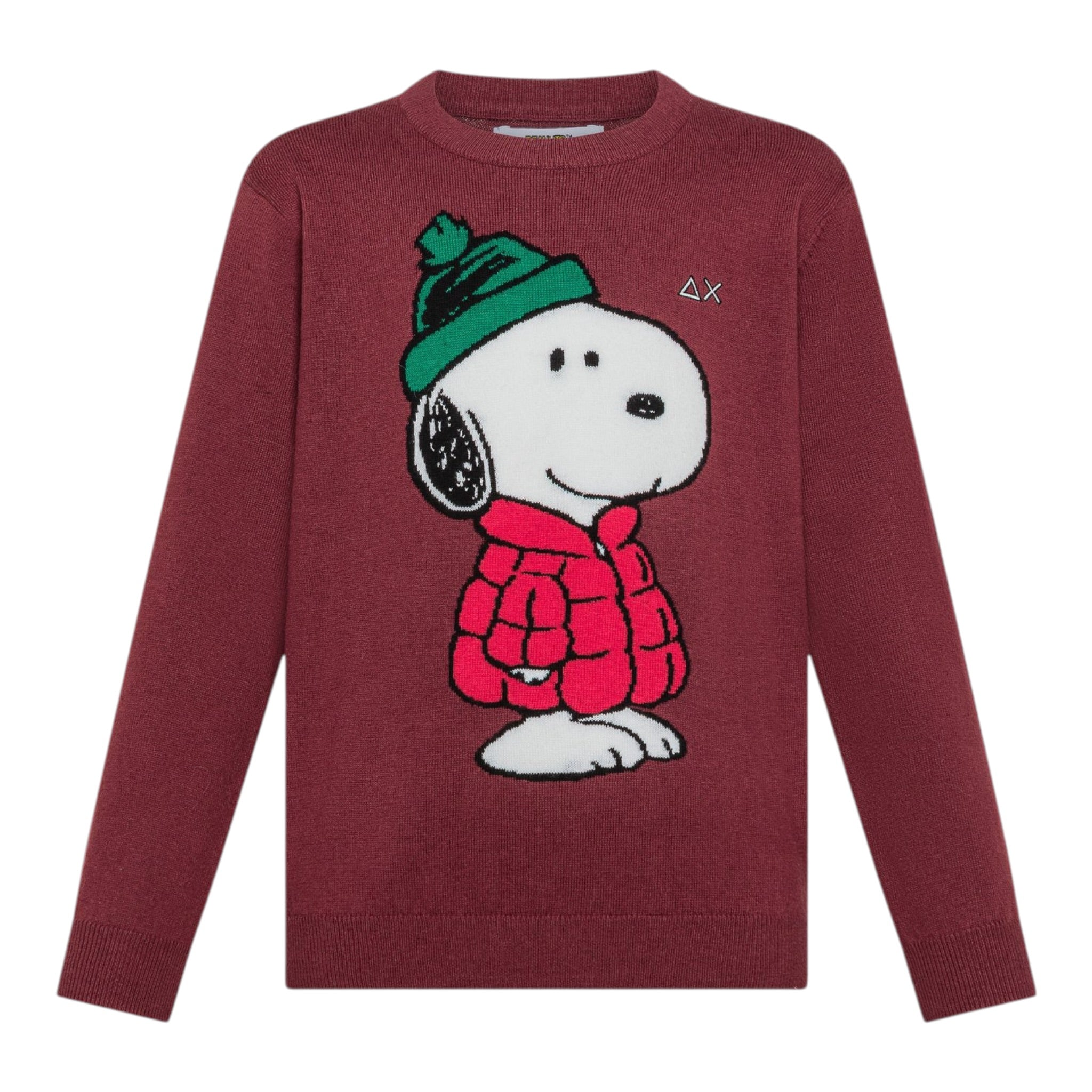 Sun68 Maglia Girocollo tinta unita con Ricamo Snoopy Bordeaux per Bambino K45352XXX BORDEAUX SUN68 