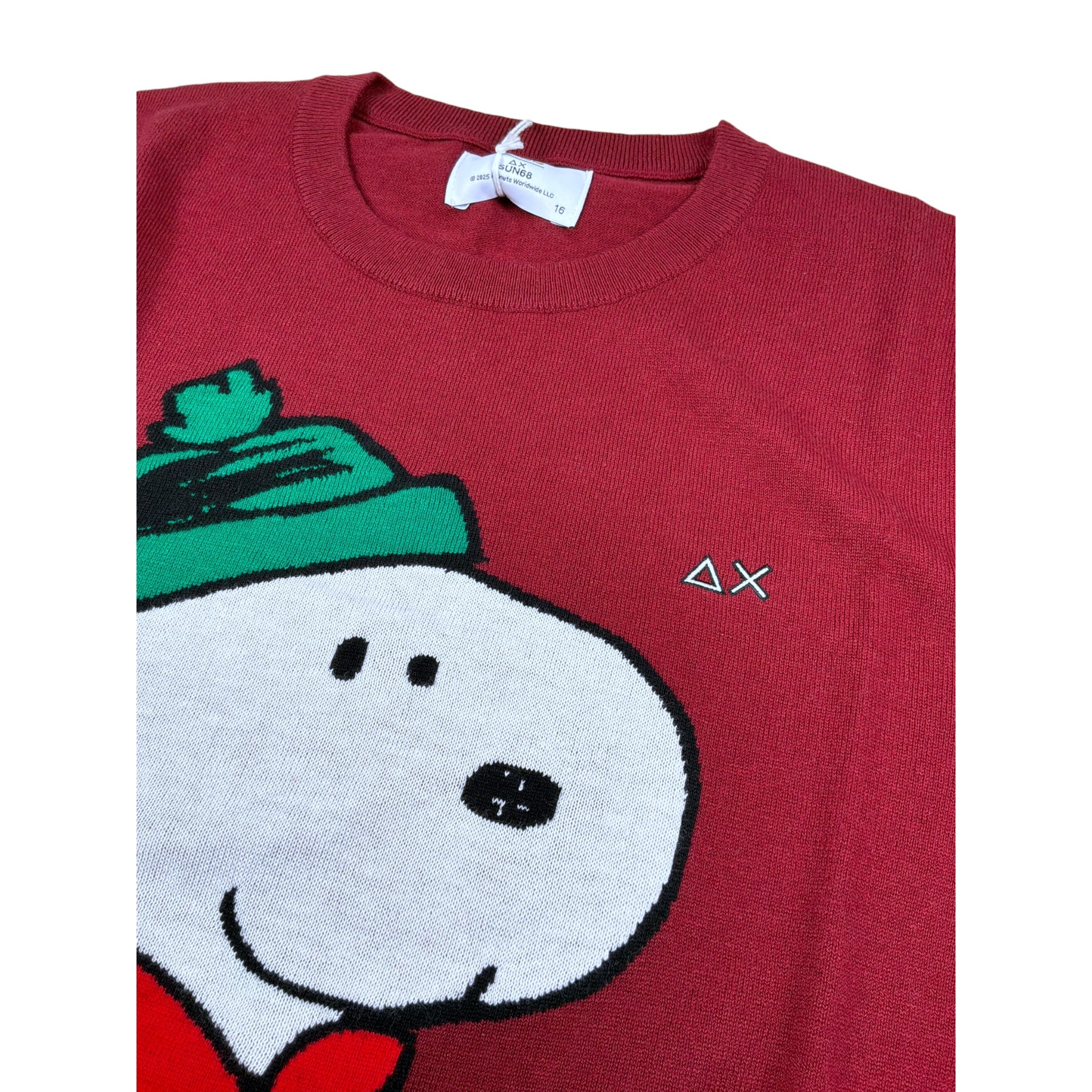 Sun68 Maglia Girocollo tinta unita con Ricamo Snoopy Bordeaux per Bambino K45352XXX BORDEAUX SUN68 