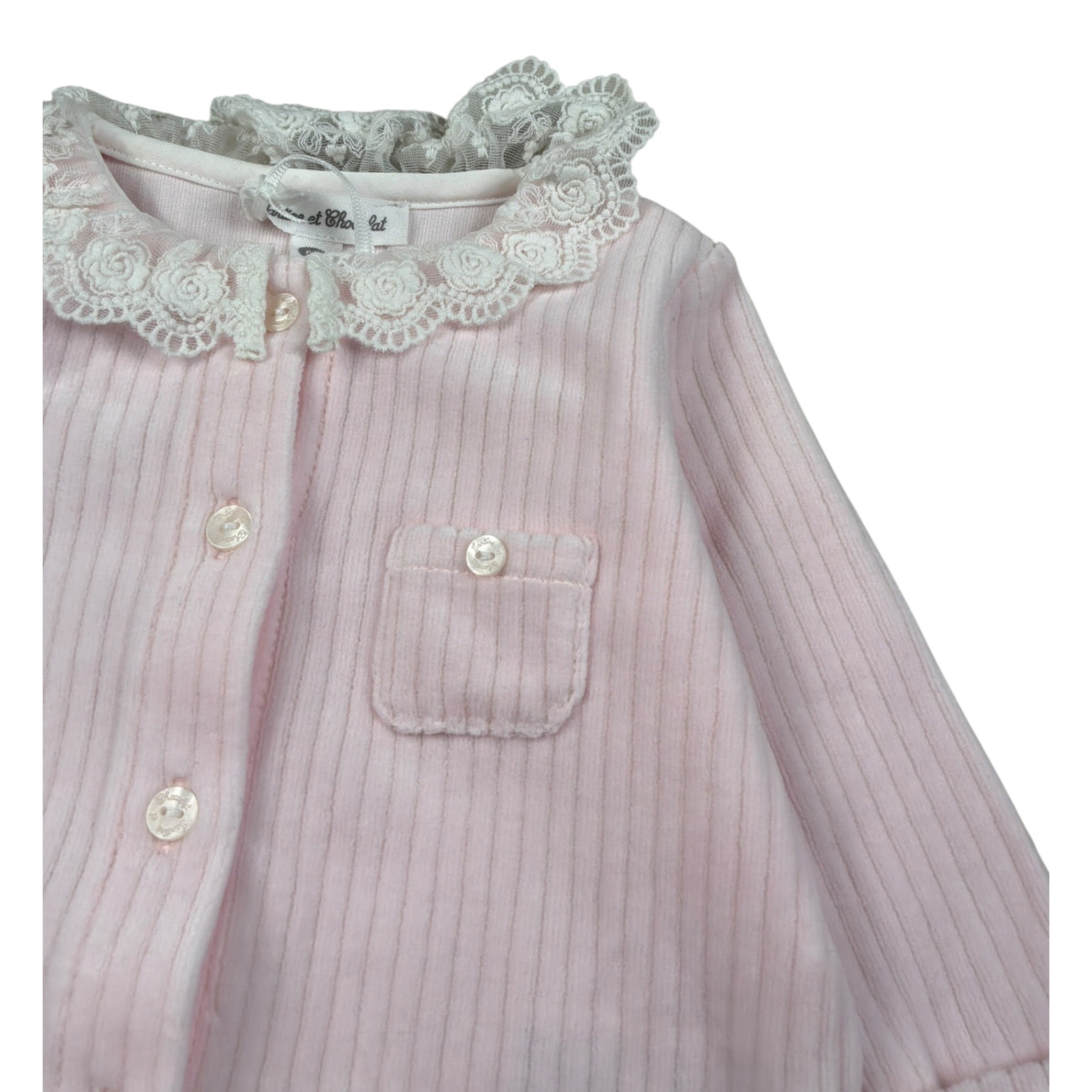 Tartine Et Chocolat Tutina Manica Lunga tinta unita In Ciniglia Rosa per Neonata CB32050 ROSA TARTINE ET CHOCOLAT 