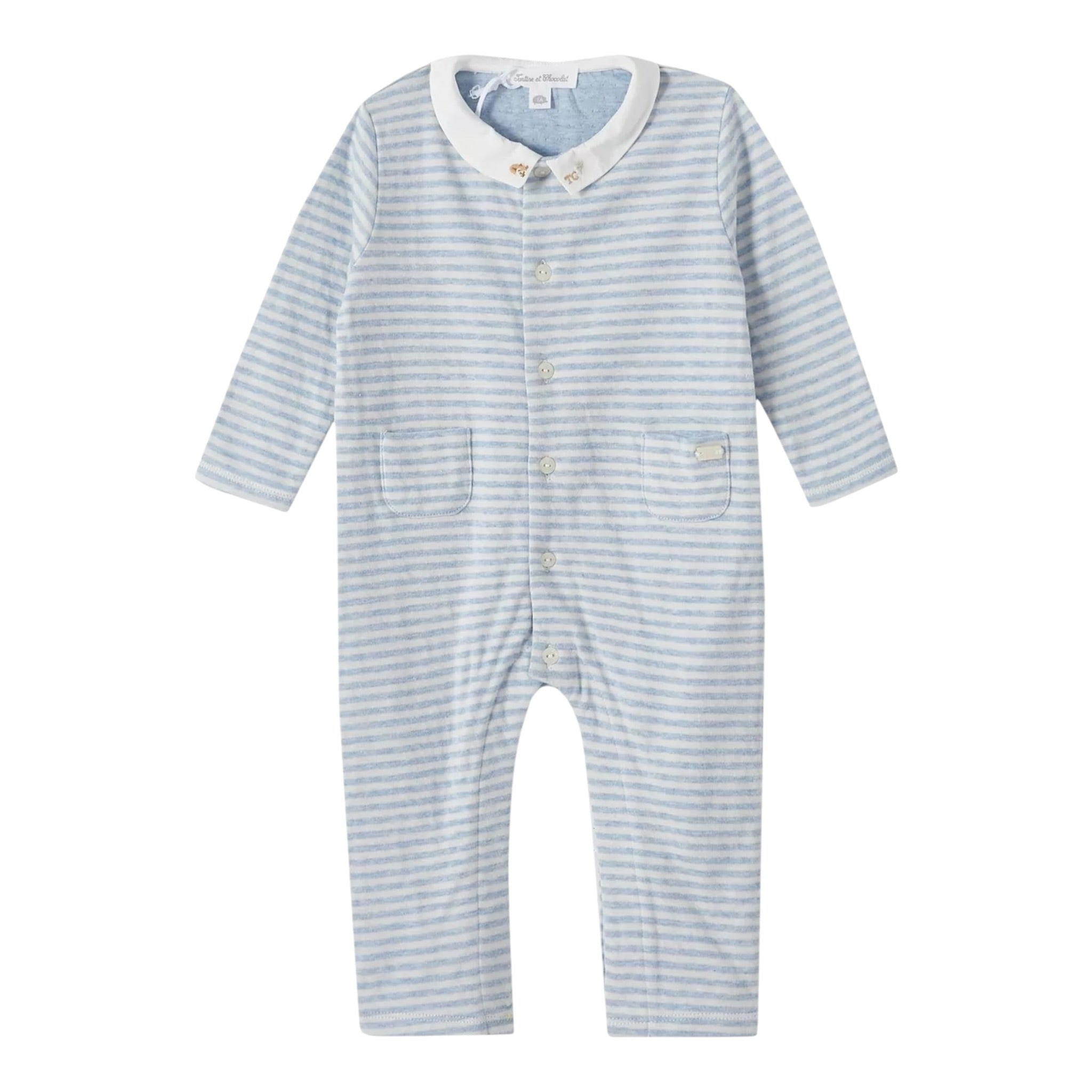 Tartine Et Chocolat Tutina Manica Lunga Fantasia A Righe Azzurro per Neonato TZ3W2080 AZZURRO TARTINE ET CHOCOLAT 