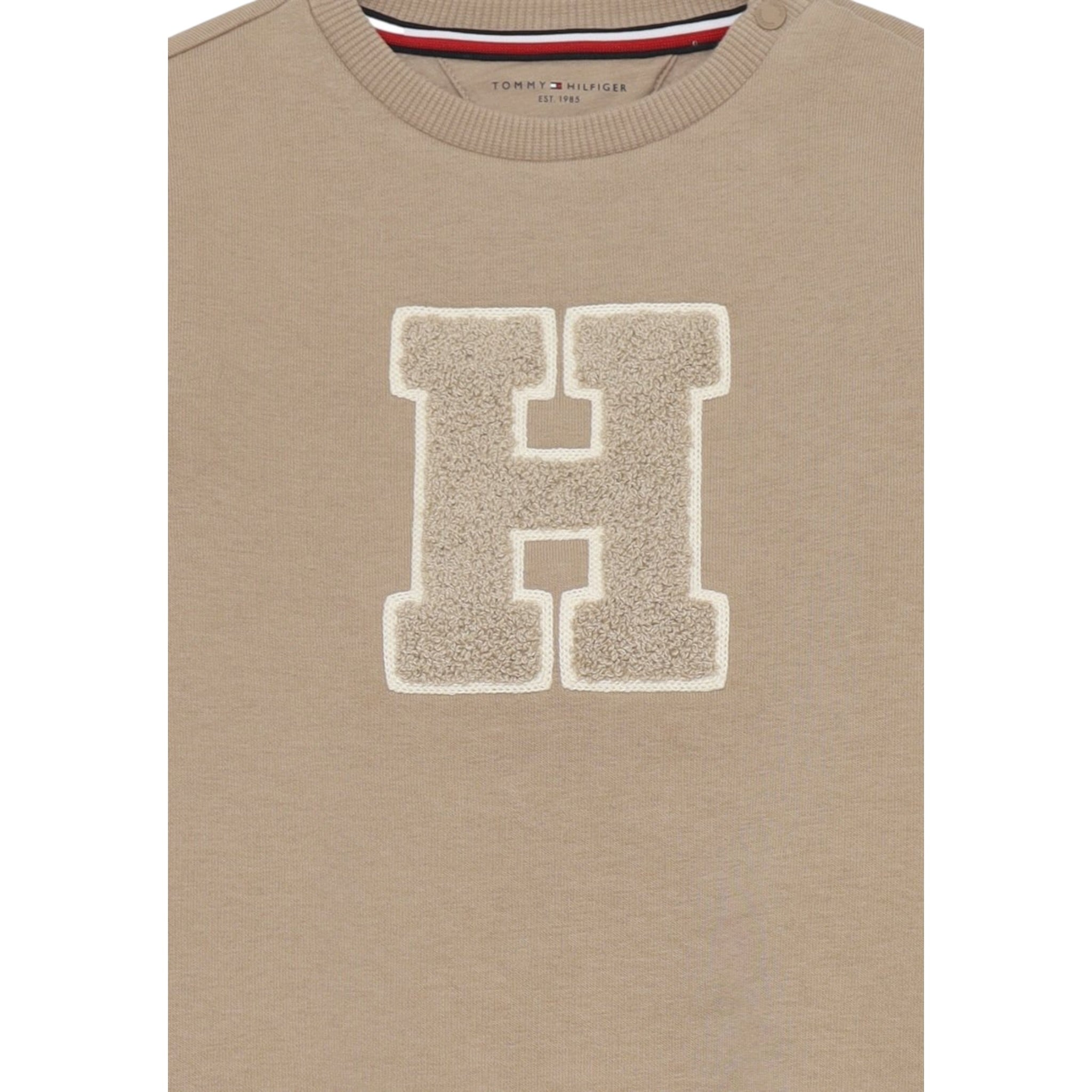 Tommy Hilfiger Felpa Chiusa Girocollo Tinta Nita Beige per Neonato 02071 BEIGE TOMMY HILFIGER 