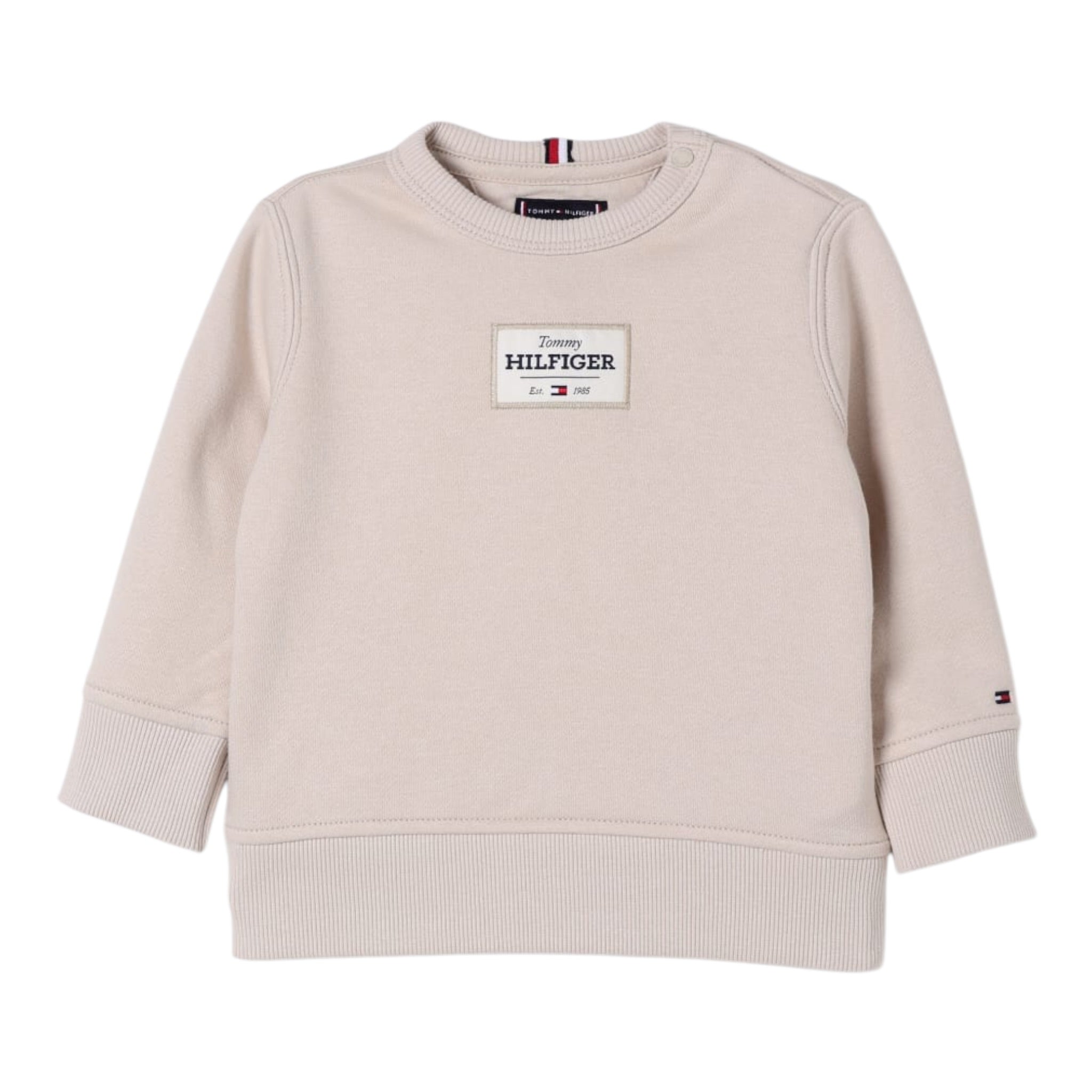 Tommy Hilfiger Felpa tinta unita Girocollo con Stampa Beige per Bambino KB0KB09315 BEIGE TOMMY HILFIGER 