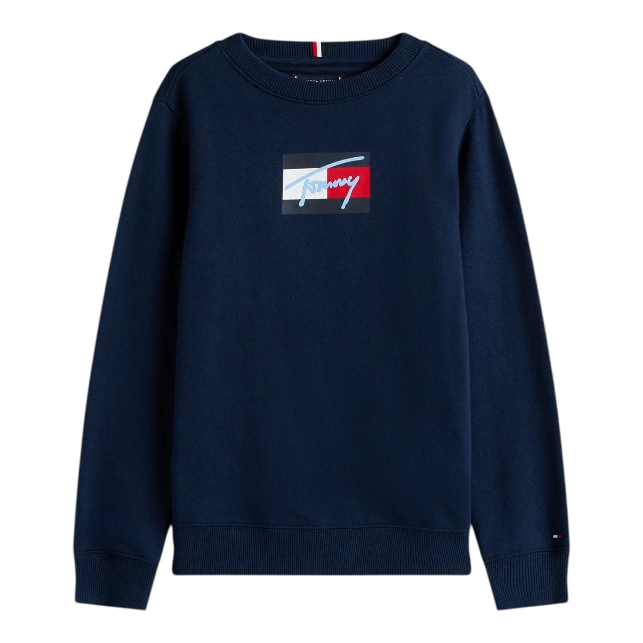 Tommy Hilfiger Felpa tinta unita Girocollo con Stampa Blu per Bambino KB0KB09741 BLU TOMMY HILFIGER 