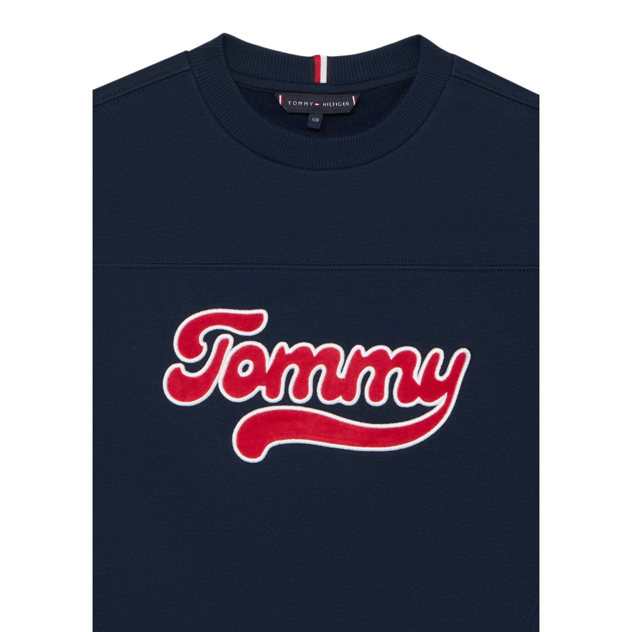 Tommy Hilfiger Felpa Chiusa Girocollo Tinta Uita con Logo Blu per Bambino KB0KB09985 BLU TOMMY HILFIGER 