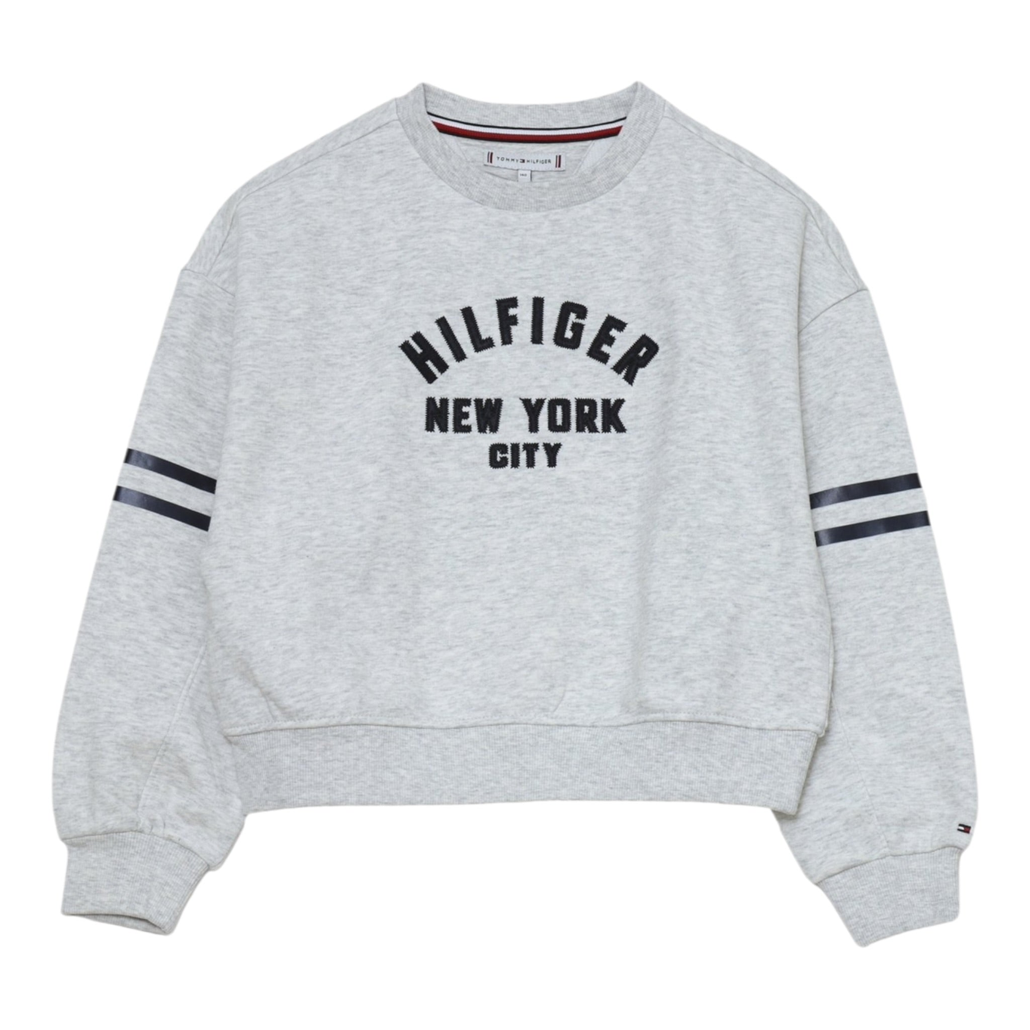 Tommy Hilfiger Felpa Chiusa Girocollo tinta unita con Logo Grigio per Bambina KG0KG08746 GRIGIO TOMMY HILFIGER 
