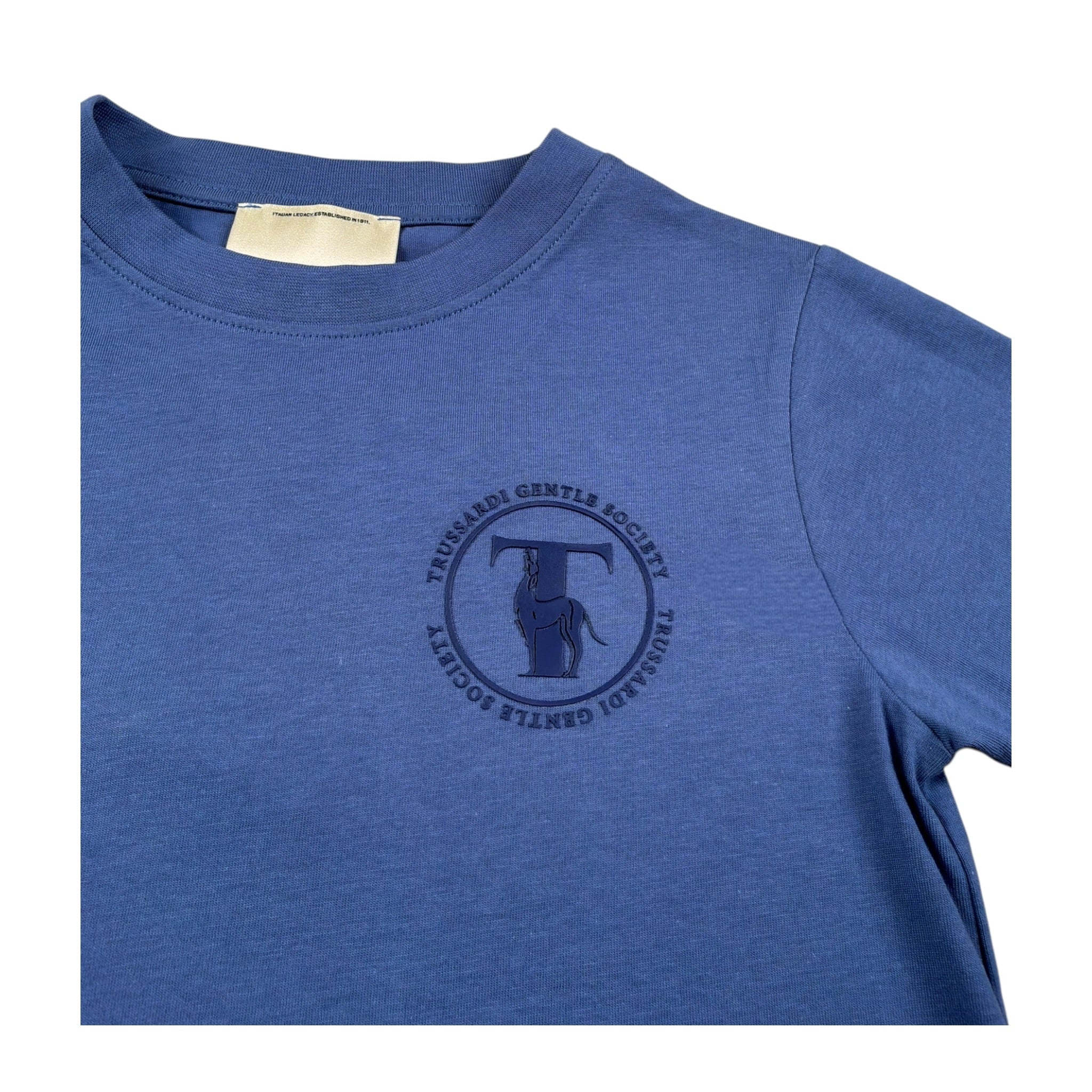 Trussardi T-Shirt Girocollo tinta unita con Logo Blu per Bambino TBA26022TS BLU TRUSSARDI 