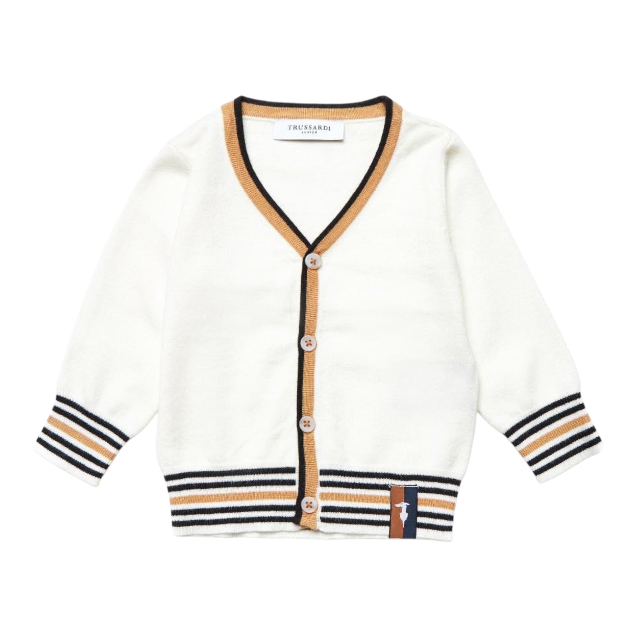 Trussardi Cardigan tinta unita con Profili In Contrasto Panna per Neonato TIA25078CD PANNA TRUSSARDI 