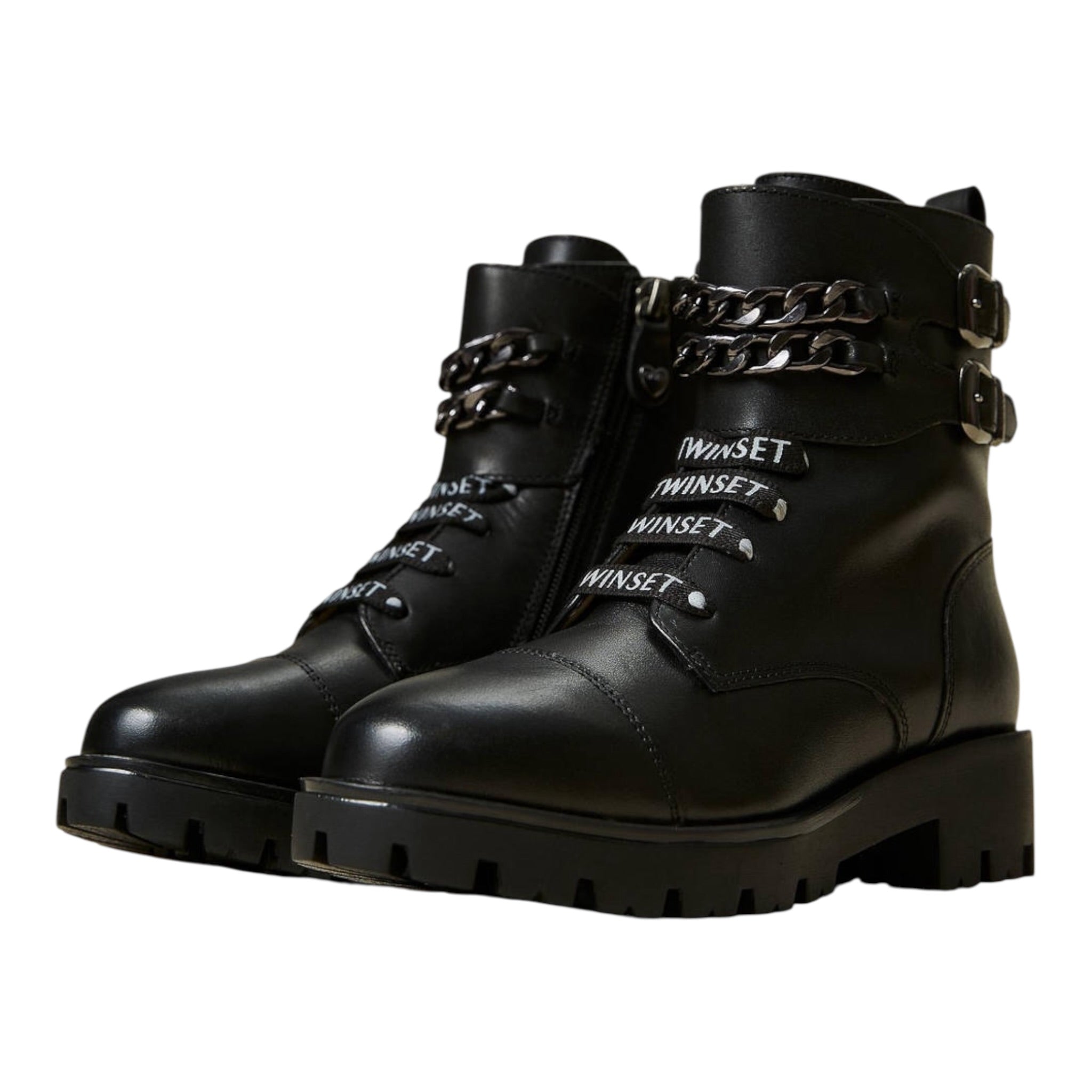 Twinset Stivali tinta unita con Lacci Nero per Bambina 212GCJ132 NERO TWINSET 