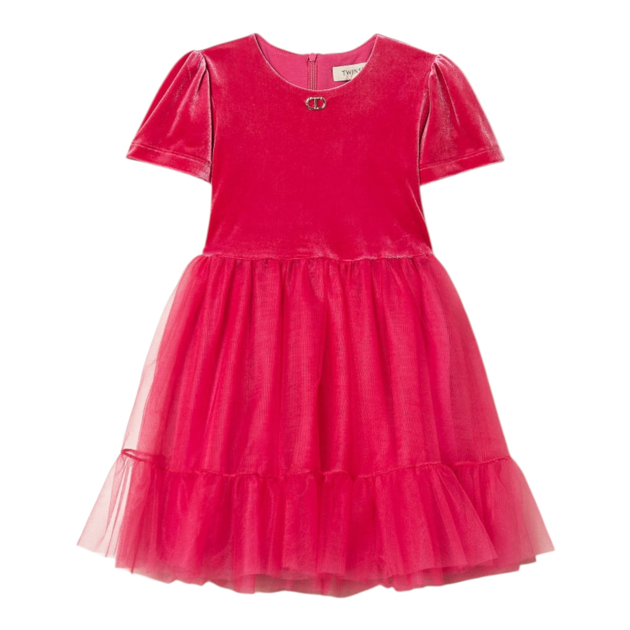 Twinset Abito In Velluto Mezza Manica con Tulle Fuxia per Neonata 252GB2200N FUXIA TWINSET 