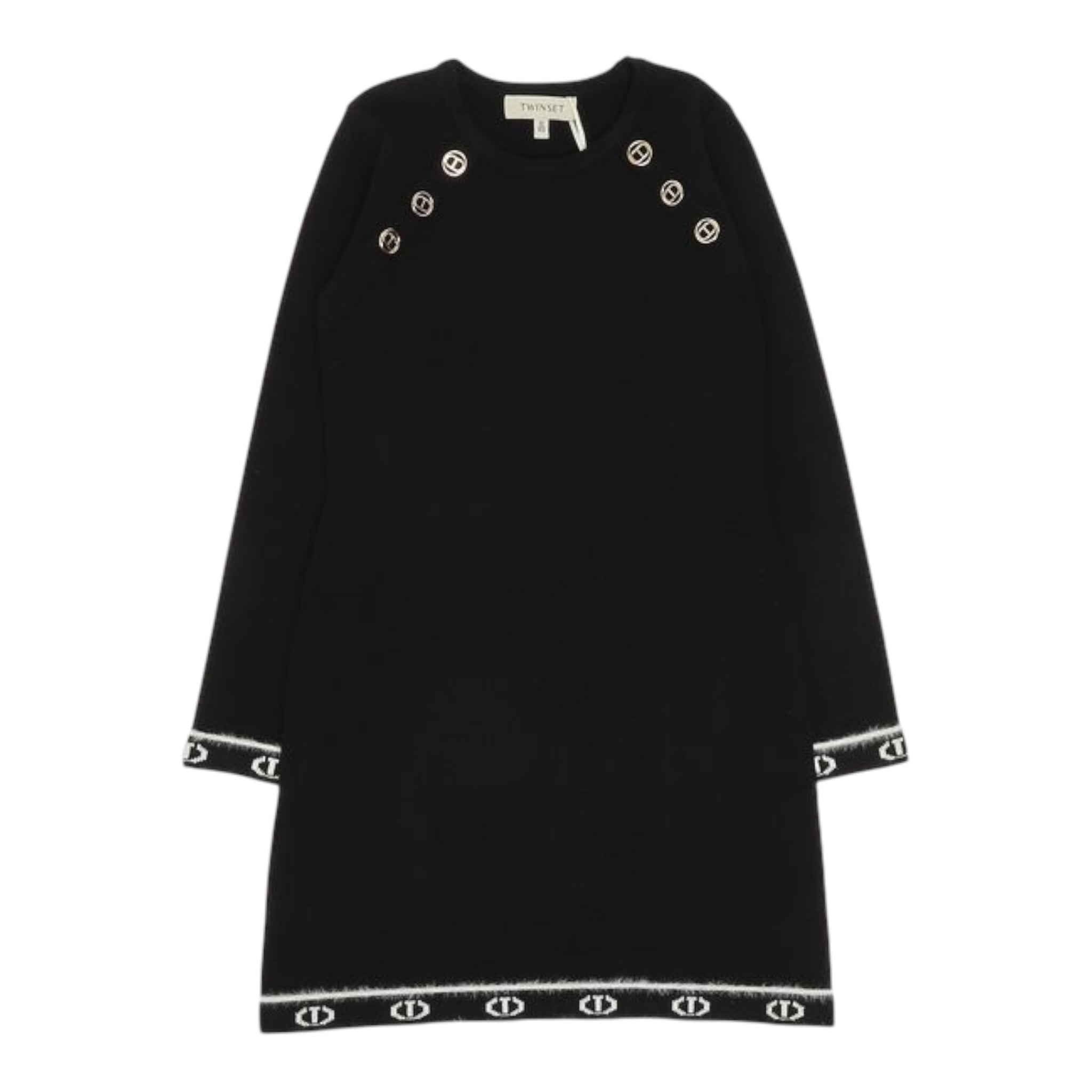 Twinset Abito Manica Lunga tinta unita con Logo Nero per Bambina 252GJ3014X NERO TWINSET 