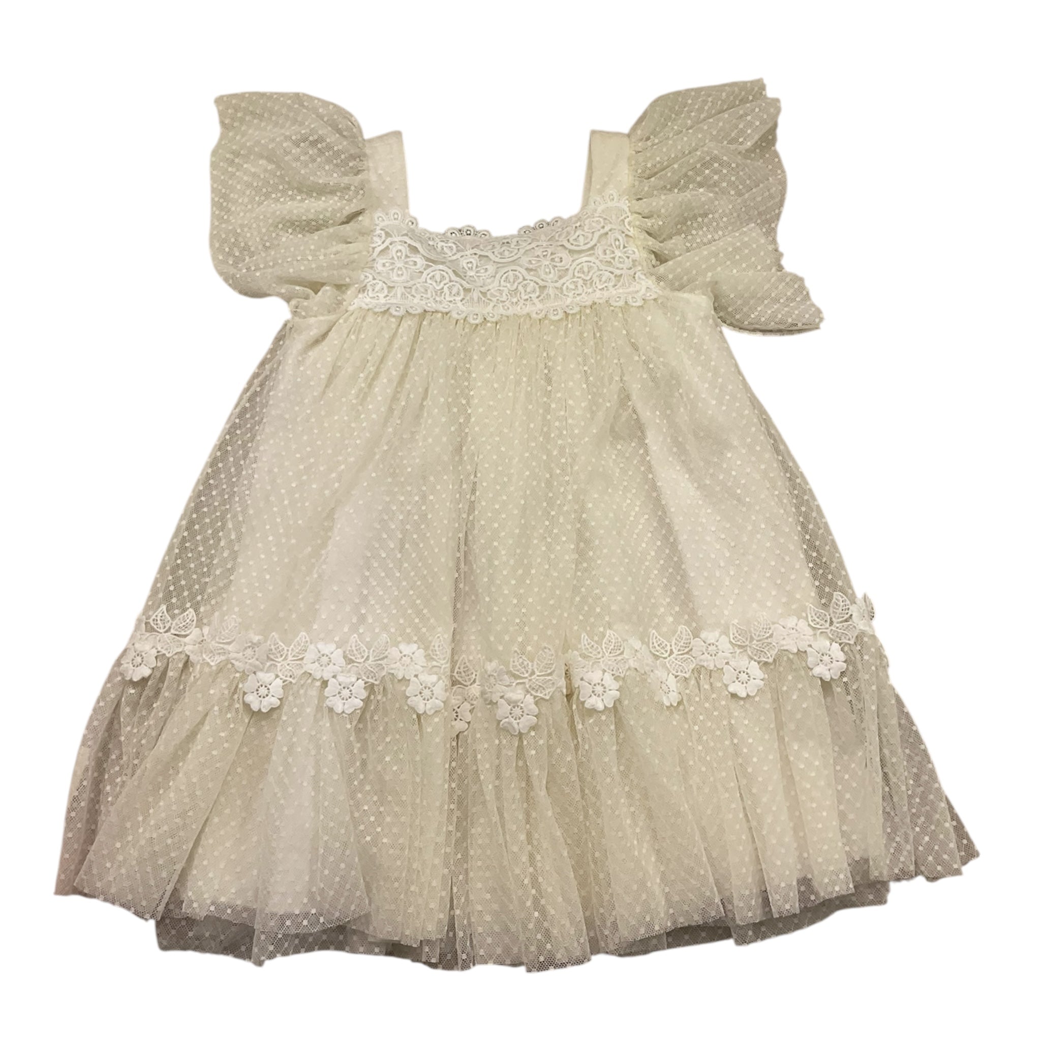 Abel & Lula Abito Mezza Manica Tinta Unita con Tulle per Bambina 5003 PANNA ABEL & LULA 