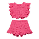 Abel & Lula Completo 2 Pezzi Traforato Top-Short per Bambina 5218 SALMONE ABEL & LULA 