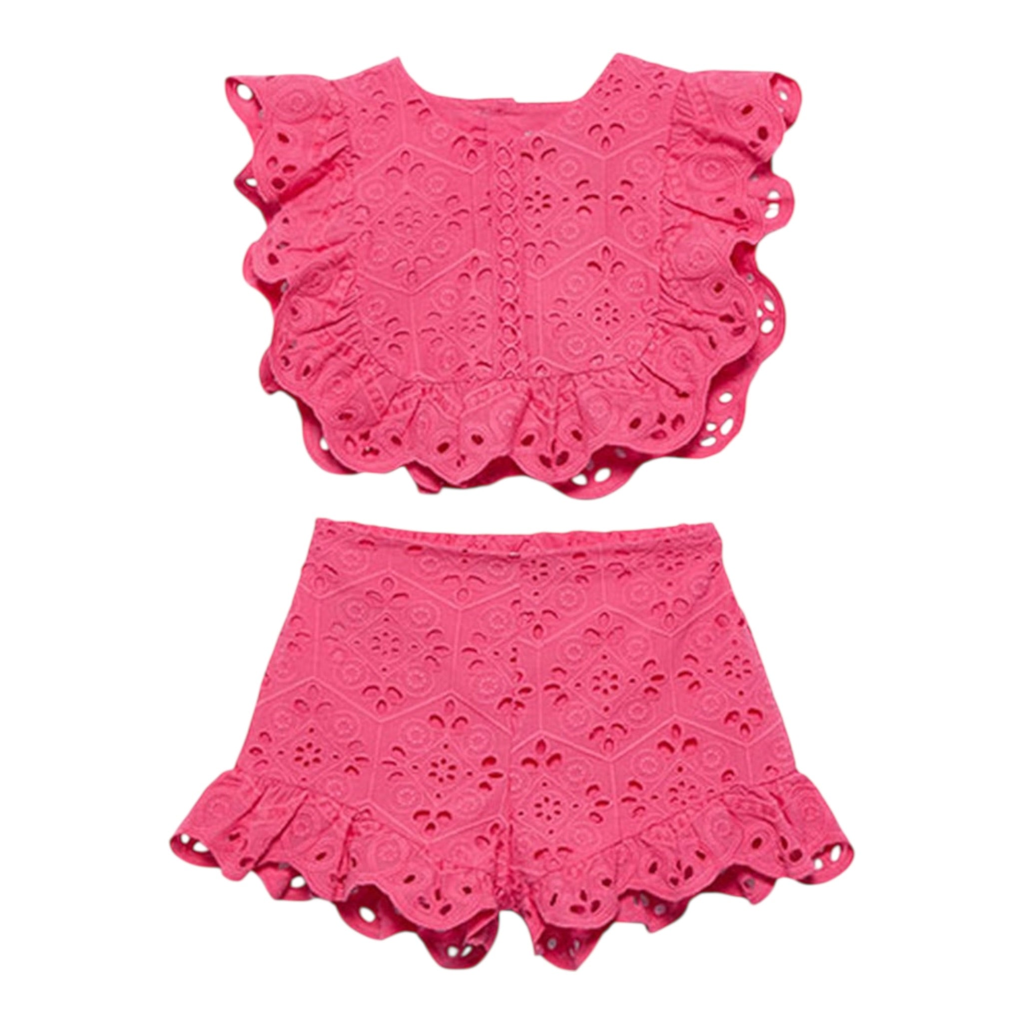 Abel & Lula Completo 2 Pezzi Traforato Top-Short per Bambina 5218 SALMONE ABEL & LULA 