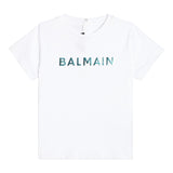 Balmain Maxi T-Shirt Girocollo Tinta Unita con Stampa per Bambina BS8A41 BIANCO BALMAIN 