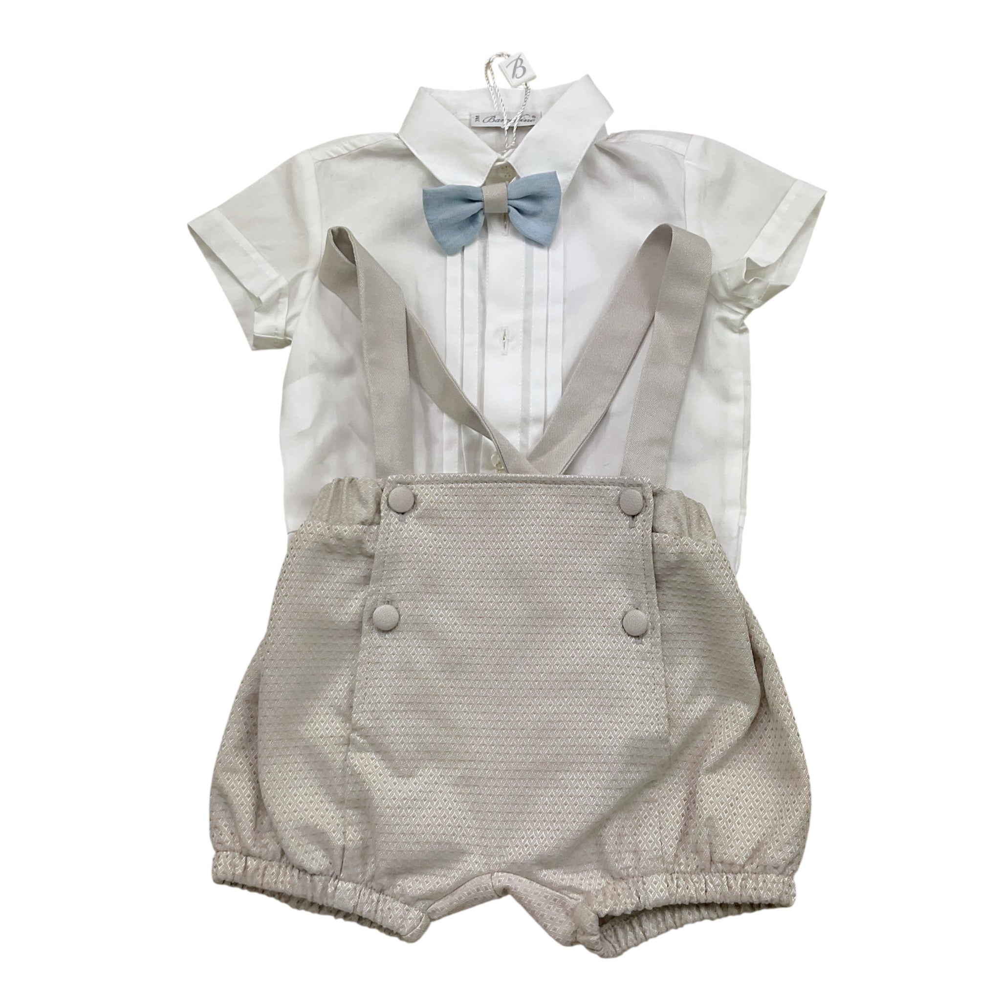 Barcellino Completo 3 Pezzi Papillion-Bermuda con Bretelle-Body per Neonato 120704 BEIGE BARCELLINO 