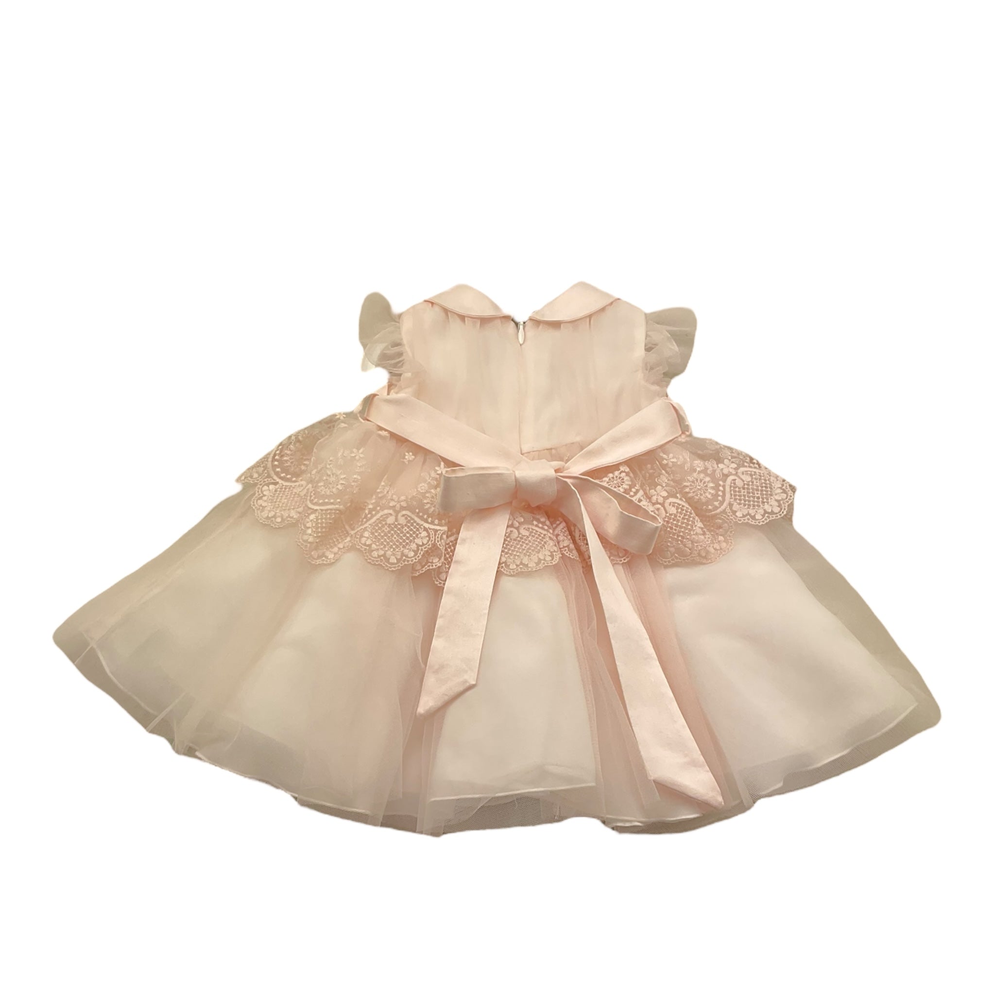 Barcellino Abito Cerimonia Tinta Unita con Tulle E Colletto per Neonata 120725 ROSA BARCELLINO 