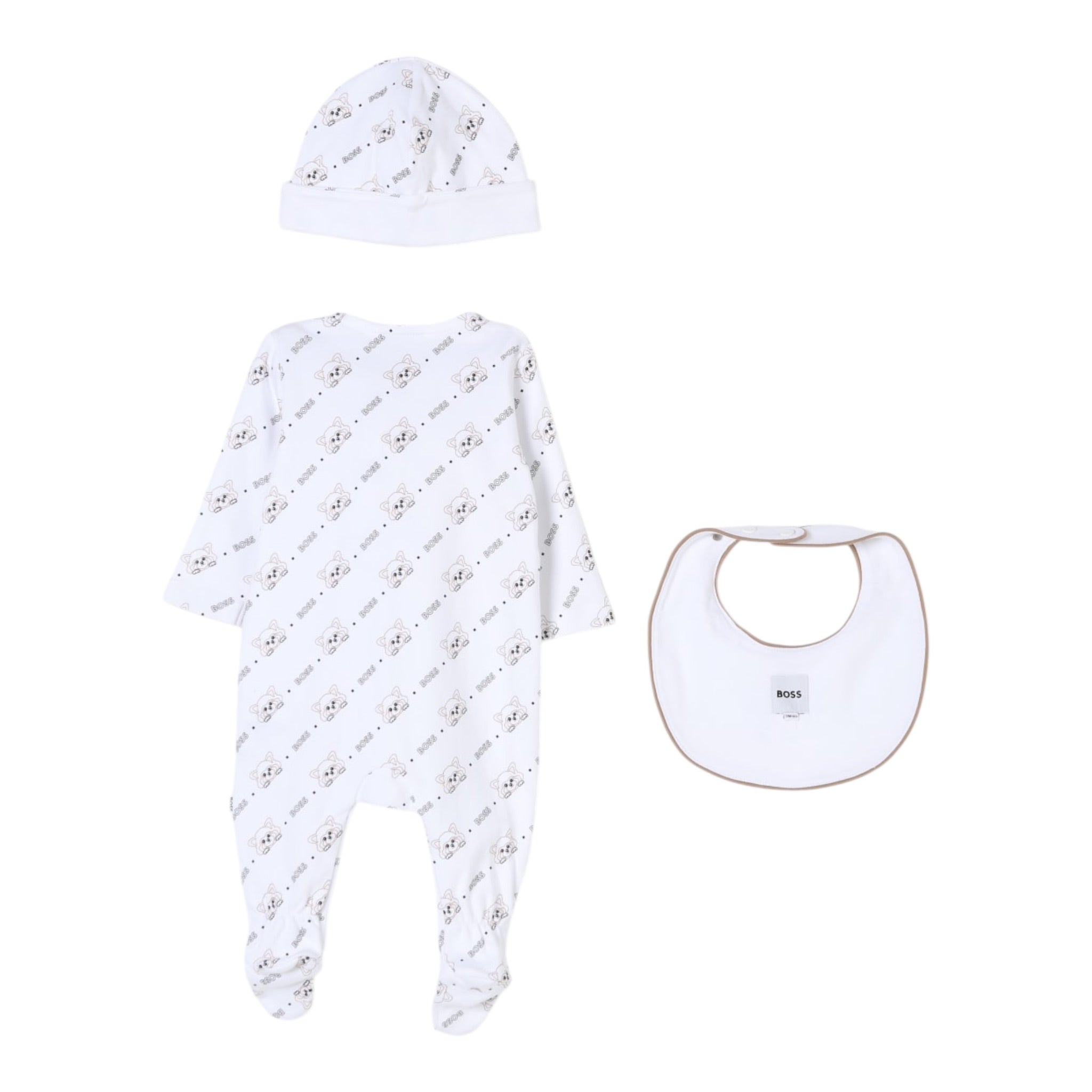 Boss Completo 3 Pezzi Tutina-Bavetta-Cappelli per Neonato J52175 BIANCO BOSS 