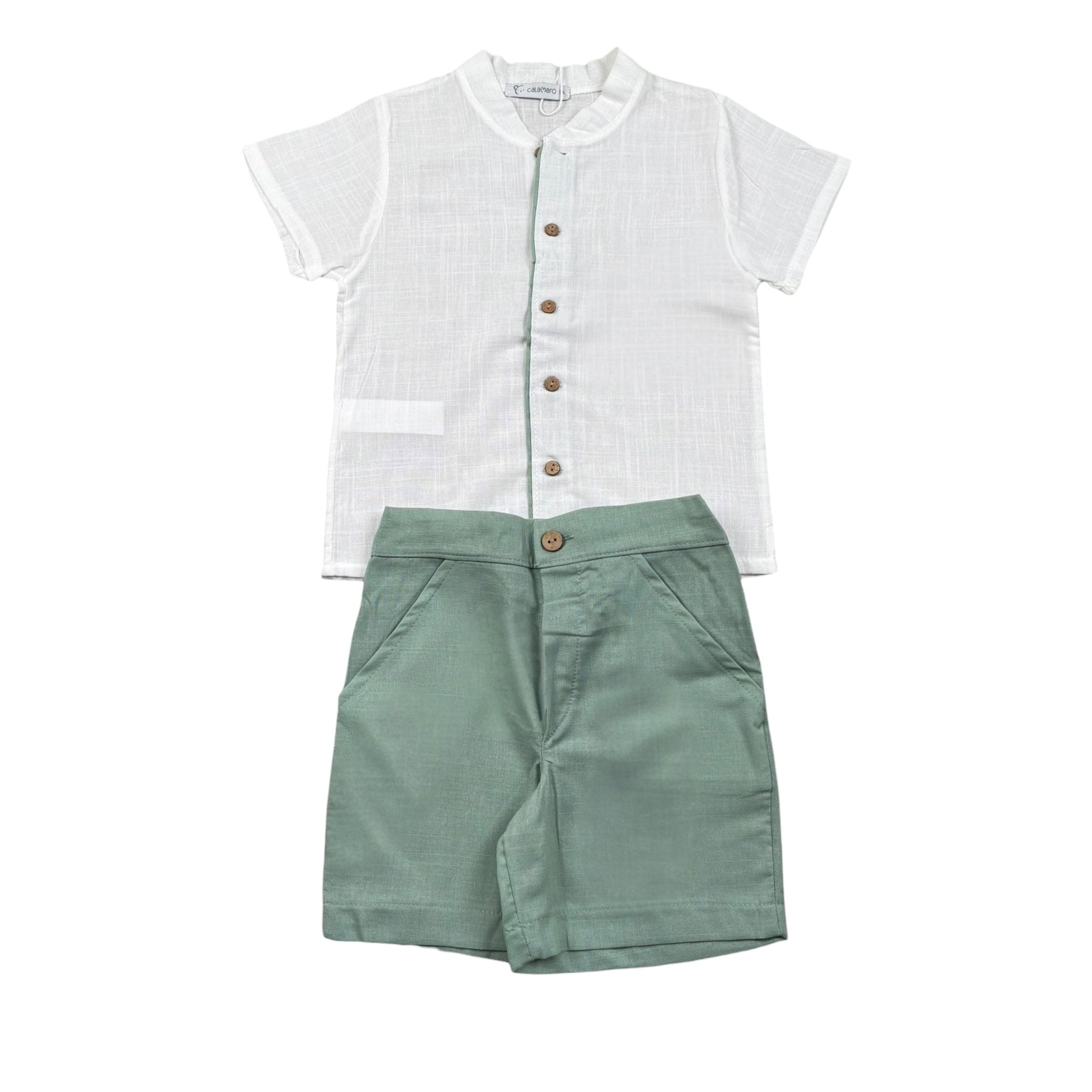 Calamaro Completo 2 Pezzi Camicia-Bermuda Bicolore per Neonato 11154 BIANCO/VERDE CALAMARO 