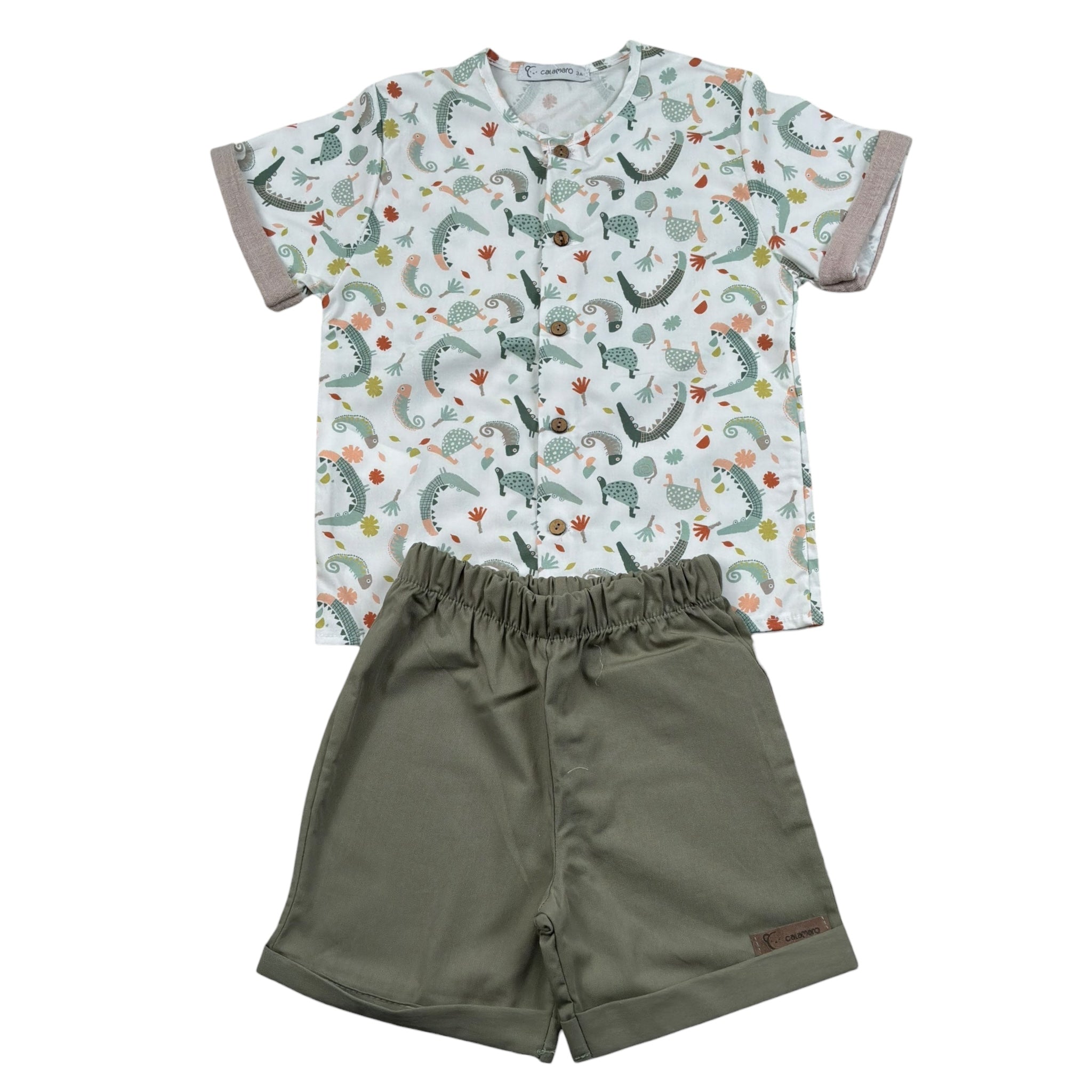 Calamaro Completo 2 Pezzi Camicia-Bermuda per Bambino 17940J BIANCO/VERDE CALAMARO 