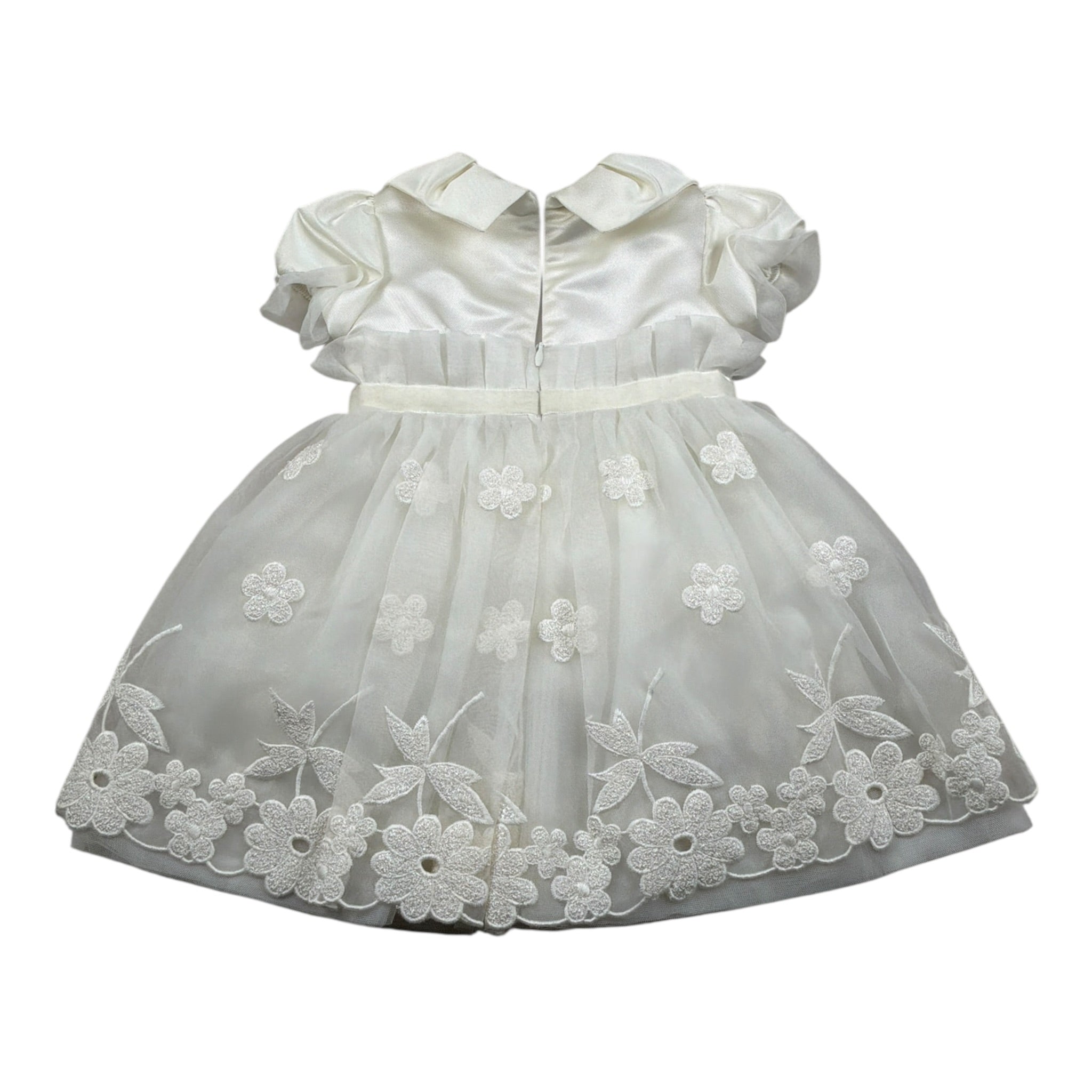 Colori Chiari Abito Mezza Manica tinta unita con Tulle Bianco per Neonata ABTCL BIANCO COLORI CHIARI 