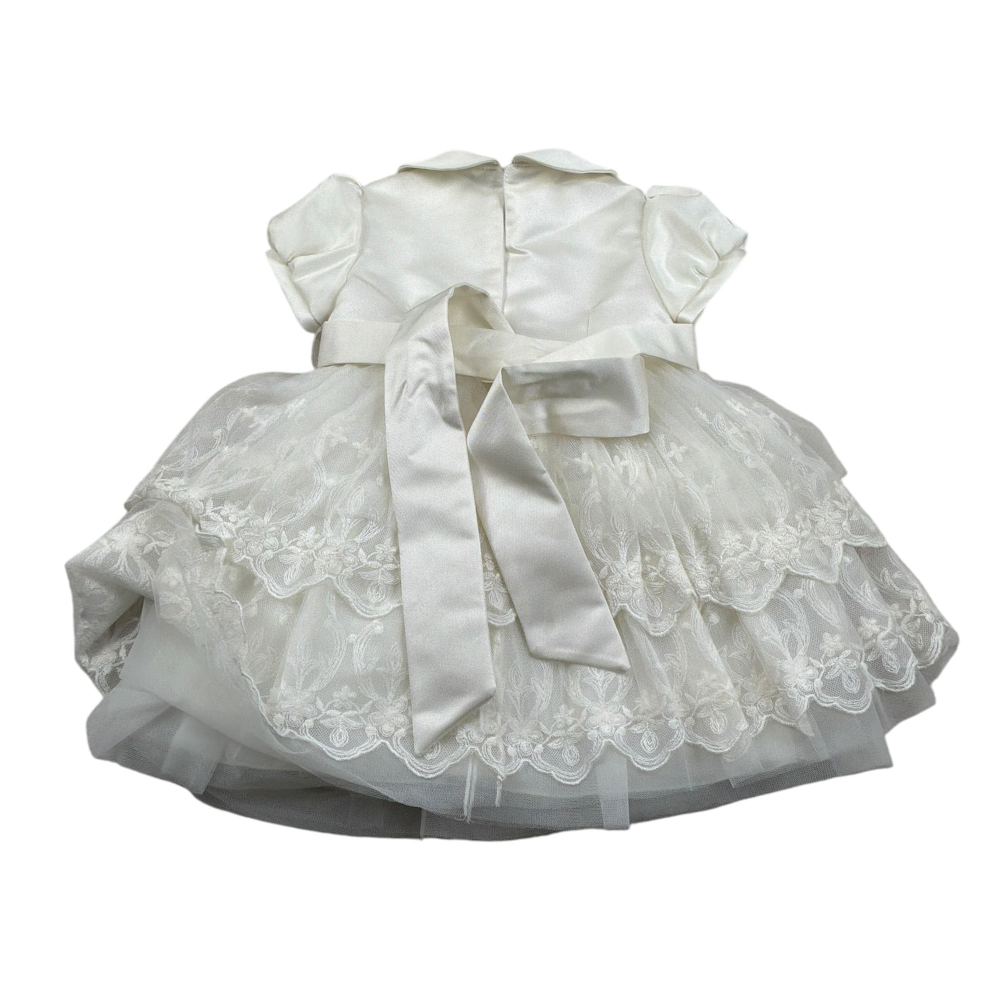 Colori Chiari Abito Mezza Manica tinta unita con Tulle Bianco per Neonata FN1053523232 BIANCO COLORI CHIARI 