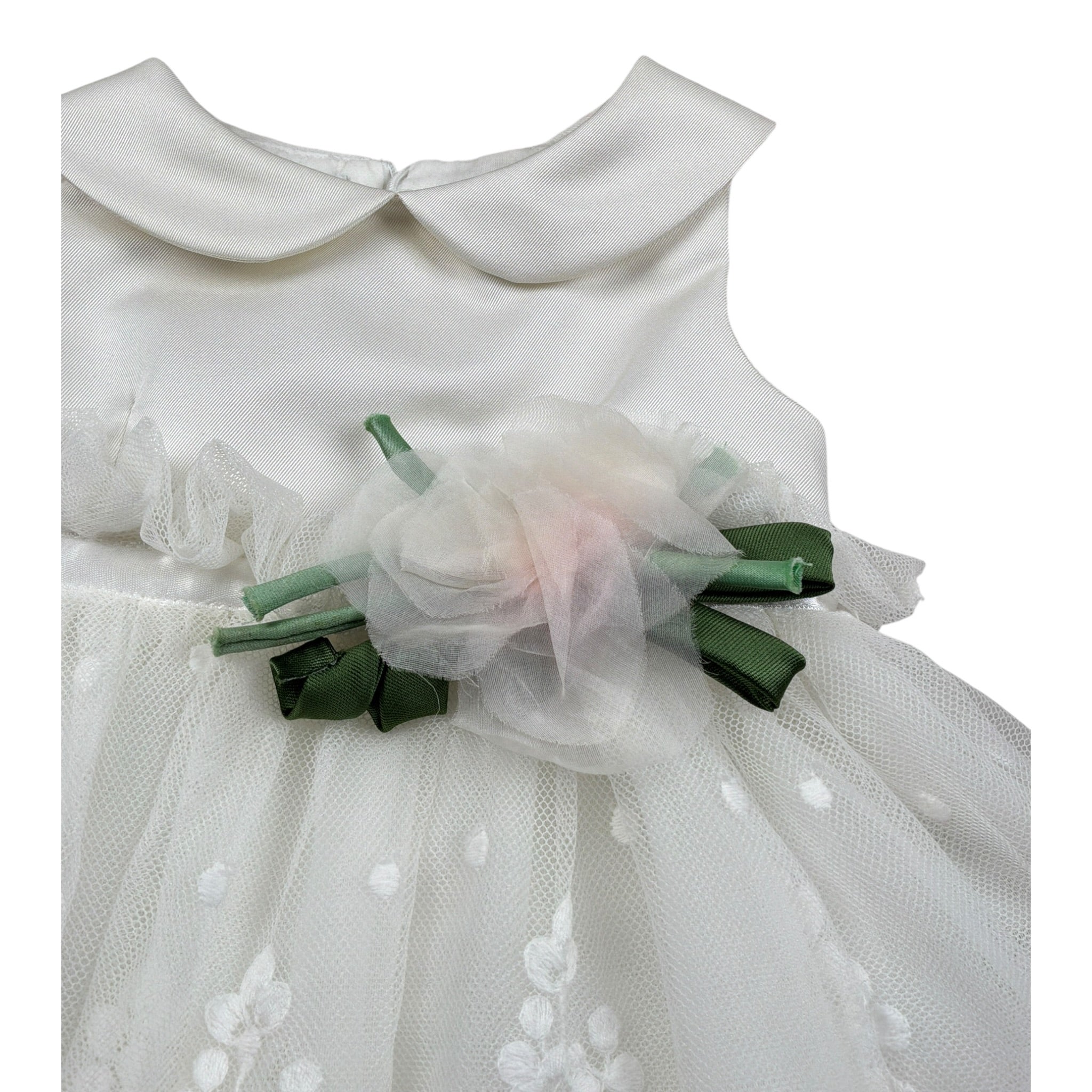 Colori Chiari Abito Giromanica tinta unita con Tulle Bianco per Neonata FN105765 BIANCO COLORI CHIARI 