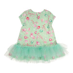 Daga Collection Abito Tinta Unita con Stampa E Tulle per Bambina M10125 VERDE DAGA COLLECTION 