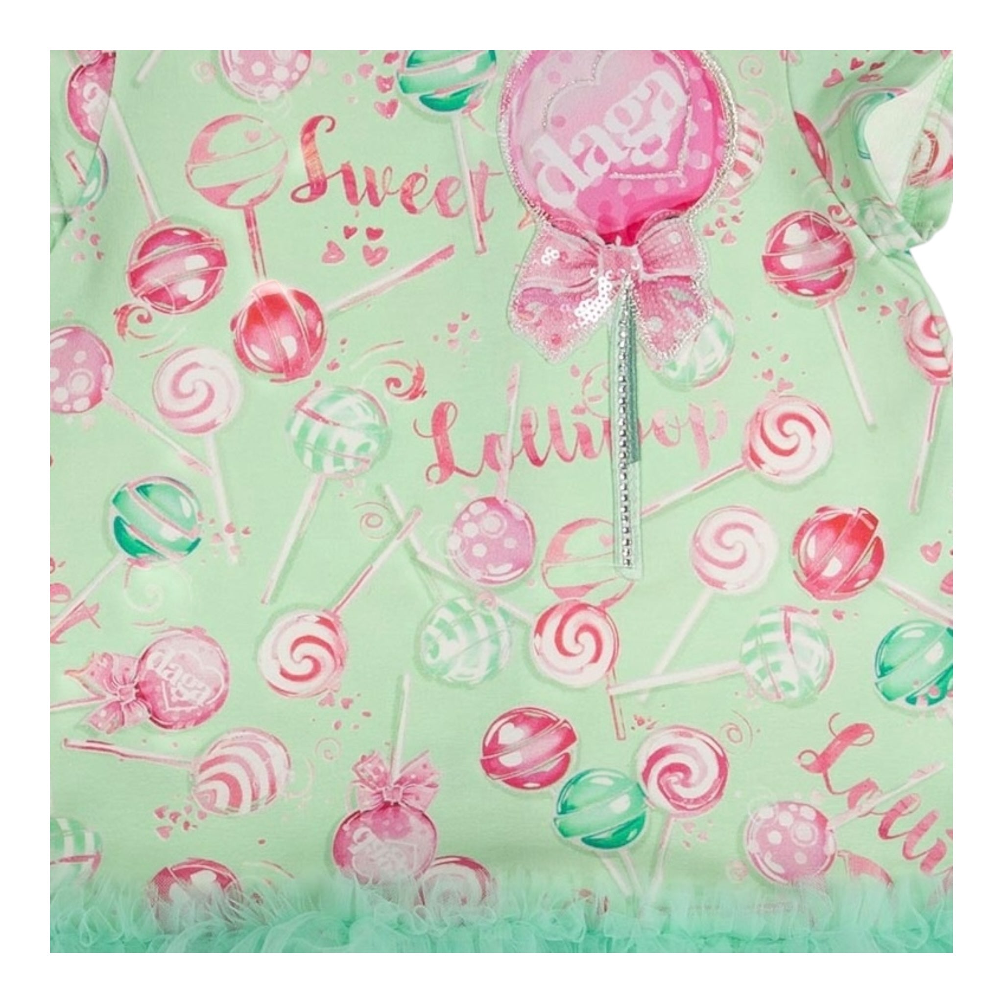 Daga Collection Abito Tinta Unita con Stampa E Tulle per Bambina M10125 VERDE DAGA COLLECTION 