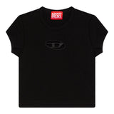 Diesel T-Shirt Girocollo Tinta Unita con Logo per Bambina J01830XX NERO DIESEL 