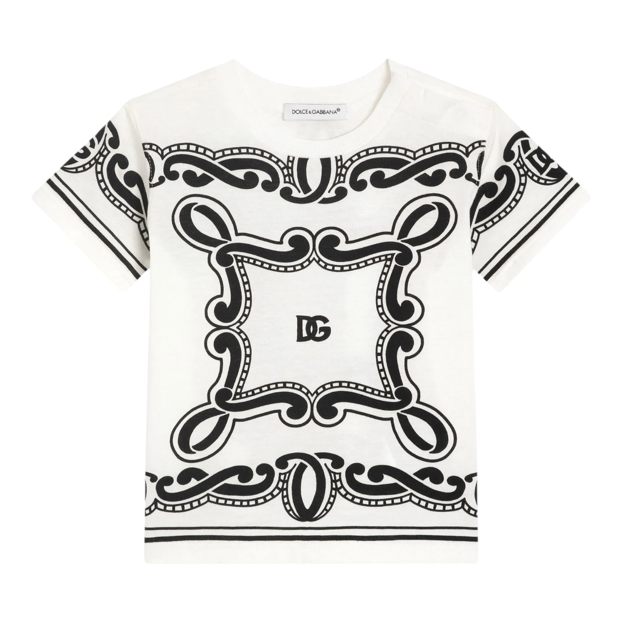 Dolce & Gabbana T-Shirt Girocollo Tinta Unita con Stampa Fantasia per Neonato L1JT7W BIANCO DOLCE & GABBANA 