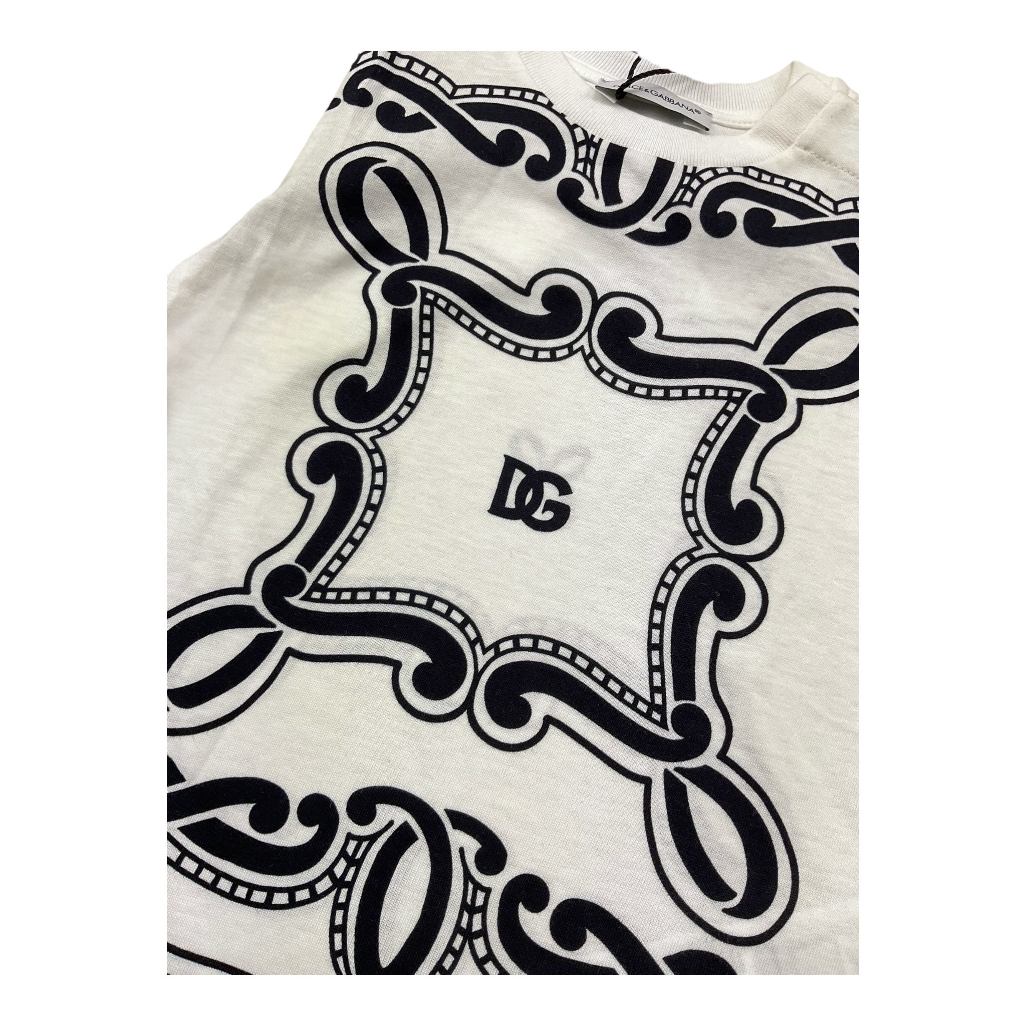 Dolce & Gabbana T-Shirt Girocollo Tinta Unita con Stampa Fantasia per Neonato L1JT7W BIANCO DOLCE & GABBANA 