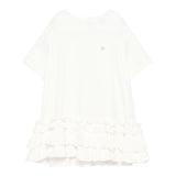 Dou Dou Abito Tinta Unita Mezza Manica con Balze per Bambina DW1A61X BIANCO DOU DOU 