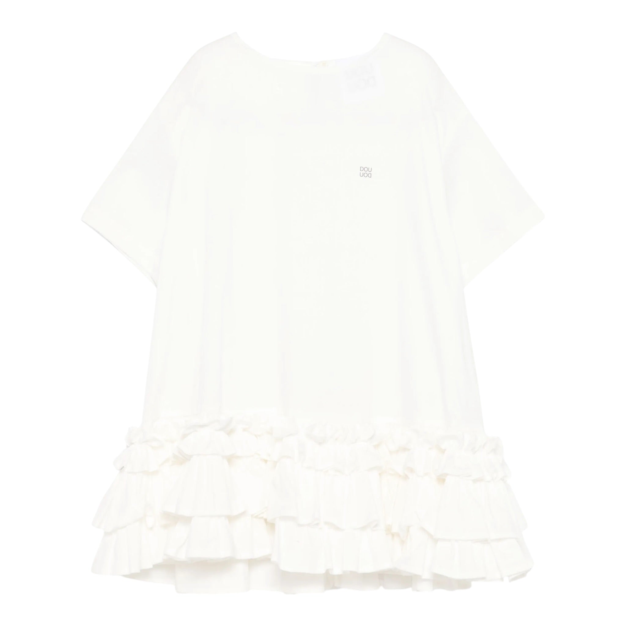 Dou Dou Abito Tinta Unita Mezza Manica con Balze per Bambina DW1A61X BIANCO DOU DOU 