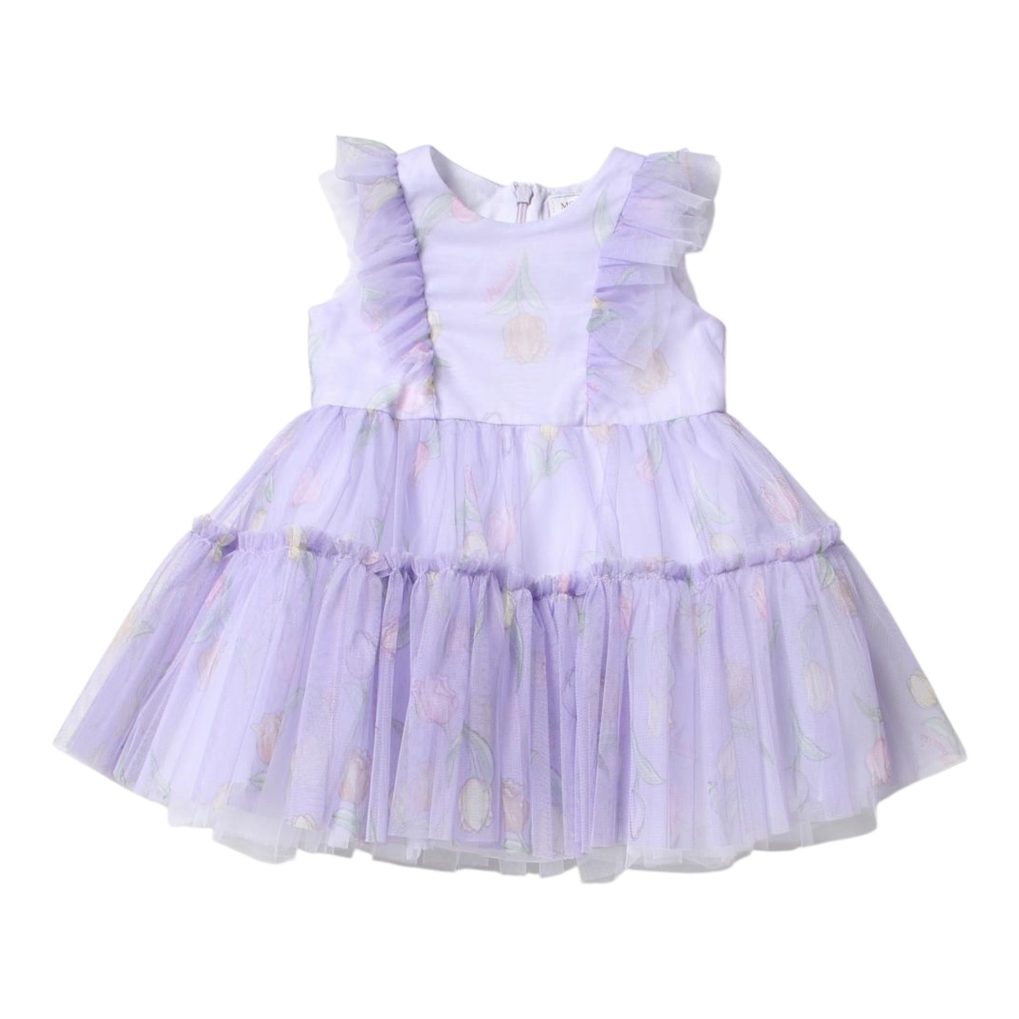 Monnalisa Abito Giromanica Tinta Unita con Tulle per Neonata 31A903 LILLA MONNALISA 