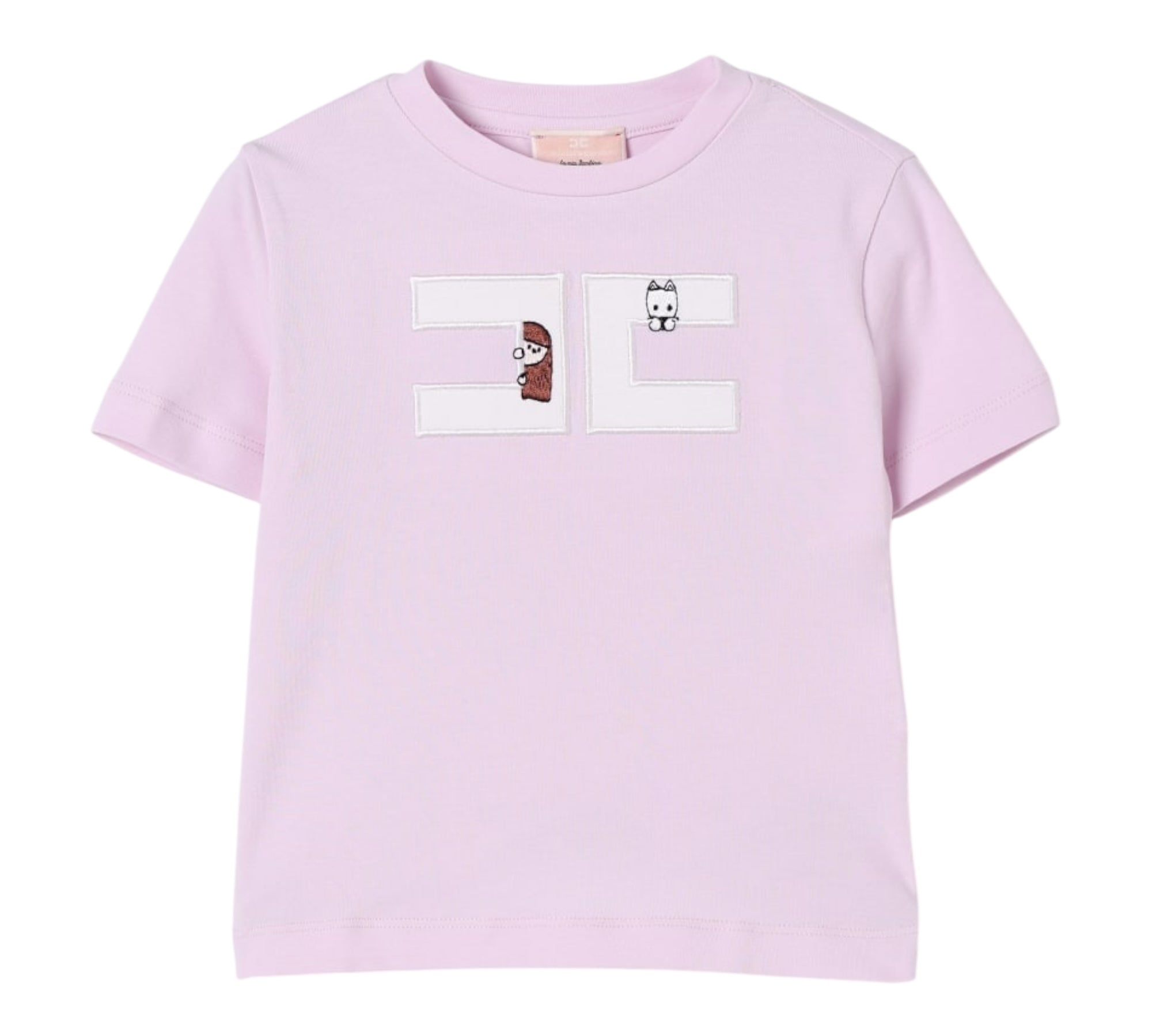 Elisabetta Franchi T-Shirt Girocollo Tinta Unita con Logo per Bambina EGTS090 LILLA ELISABETTA FRANCHI 
