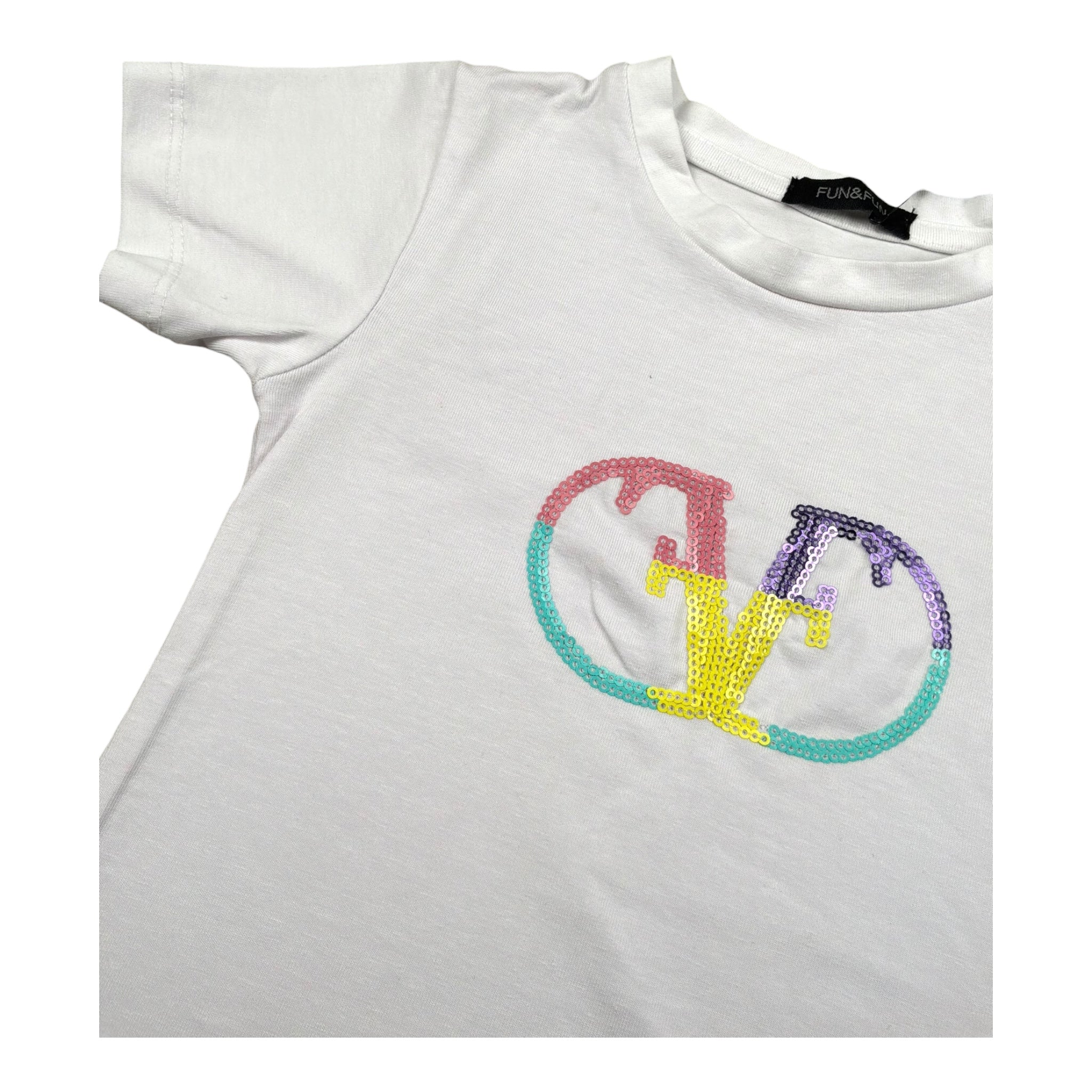 Fun & Fun T-Shirt Girocollo Tinta Unita con Paillettes per Bambina FNBTS16755 BIANCO FUN & FUN 