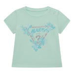 Guess T-Shirt Girocollo Tinta Unita con Stampa per Neonata A5GI03K6YW4X VERDE ACQUA GUESS 